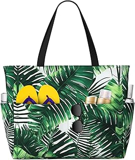 Tropical Palm Banana Leaves Print Spacious Hand-Held Tote,Sand-Resistant Beach Carry Bag For Fashionable Ladies - ZISHAK