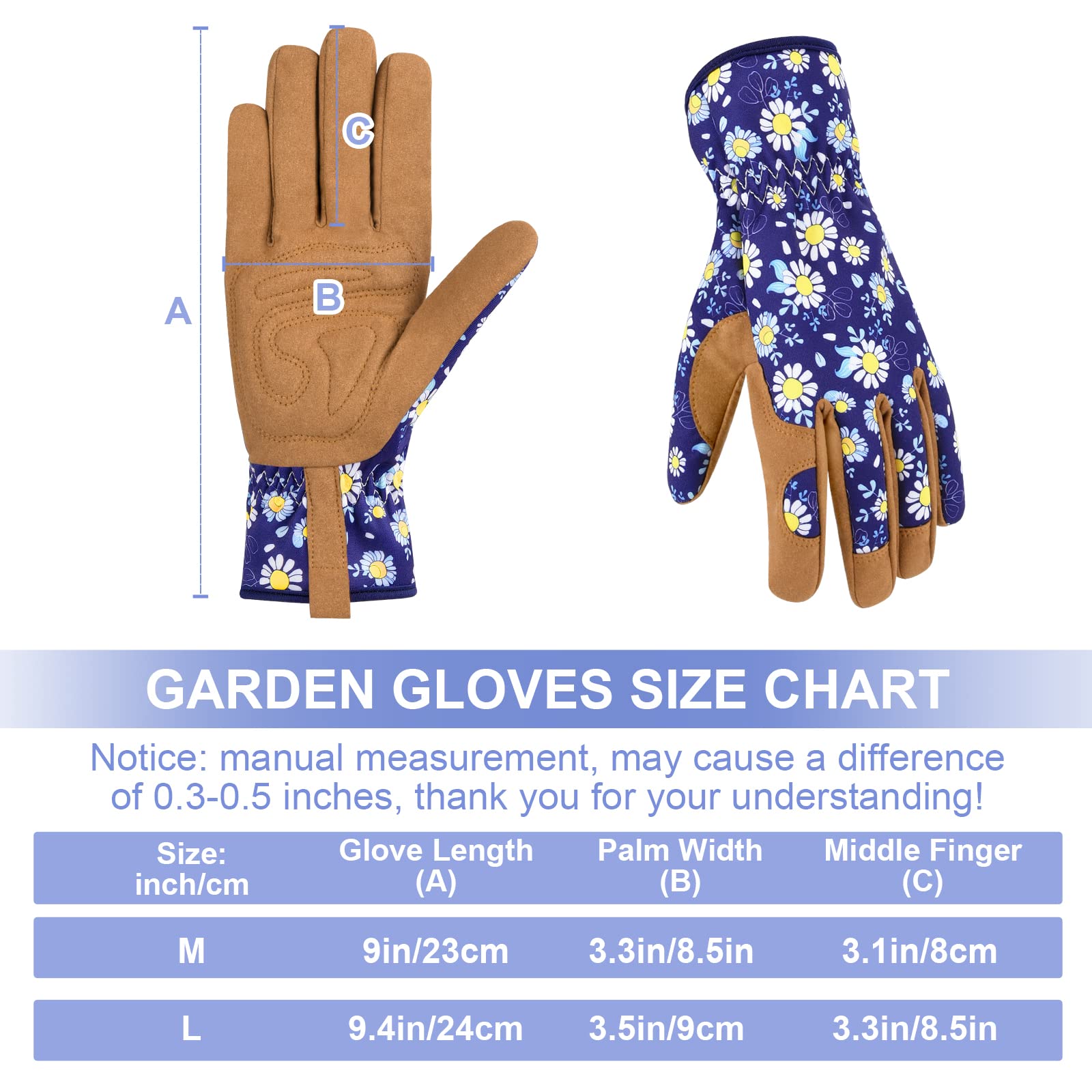 Guantes de jardinería para mujer, guantes de jardín de cuero para mujer, a prueba de espinas, sin puñaladas para excavar, plantar, podar (grande, azul oscuro)