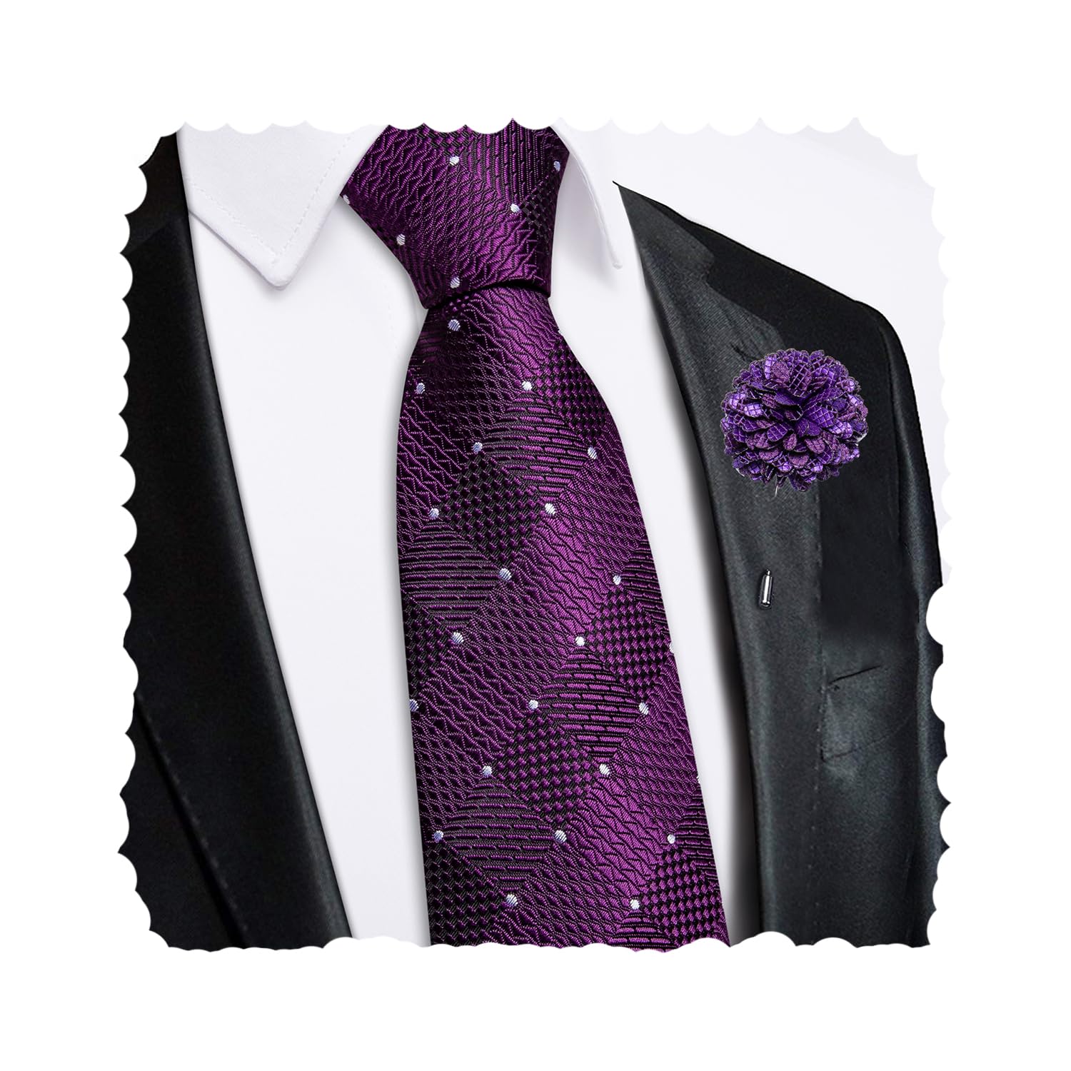 Hi-Tie Zipper Ties for Men Pre-tied Tie Set Lapel Pin Pocket Square and Cufflinks Formal Business Wedding Adjustable Necktie