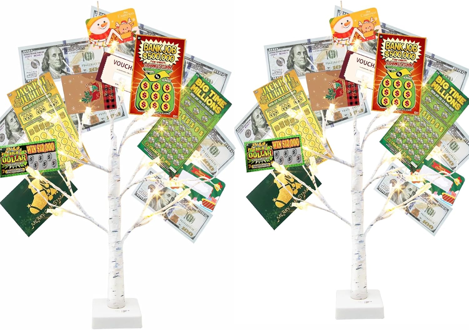 EAMBRITE 2 Pack Money Tree Gift Holder, 24 inch Lighted Birch Tree with 6 Clips Battery Powered Artificial Tree White Christmas Tree Card Holder for Wedding Birthday Indoor Home Decorations EAMBRITE 2 Pack Money Tree Gift Holder, 24 inch Lighted Birch Tree with 6 Clips Battery Powered Artificial Tree White Christmas Tree Card Holder for Wedding Birthday Indoor Home Decorations