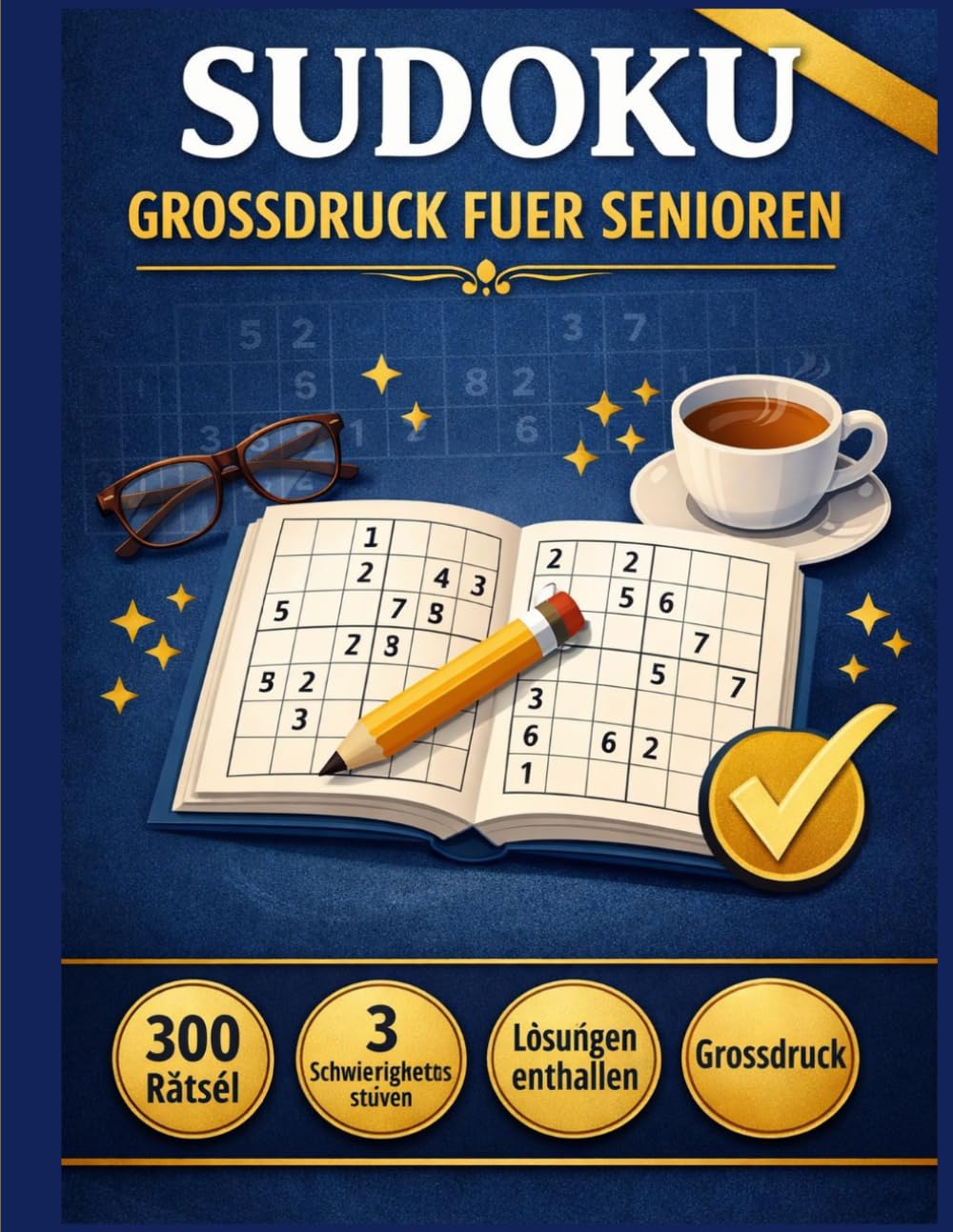 Sudoku Grossdruck fuer Senioren: 300 Raetsel in 3 Schwierigkeitsstufen Leicht - Mittel - Schwer | Mit Loesungen