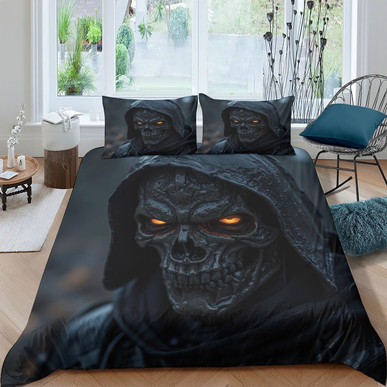 Ctjqhvkz Style-2 3D Printed Grim Reaper Fitted Sheet Microfiber Black Skull Bed Cover For Bedroom Guest Room Decor Easy Care Single（135X200cm）