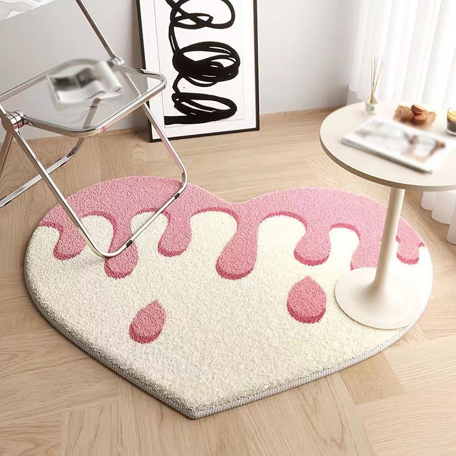 Heart Shaped Fuzzy Soft Bedroom Carpet Carpets for Living Room Cute Indoor Non-Slip Pink Bedroom Rug for Girls