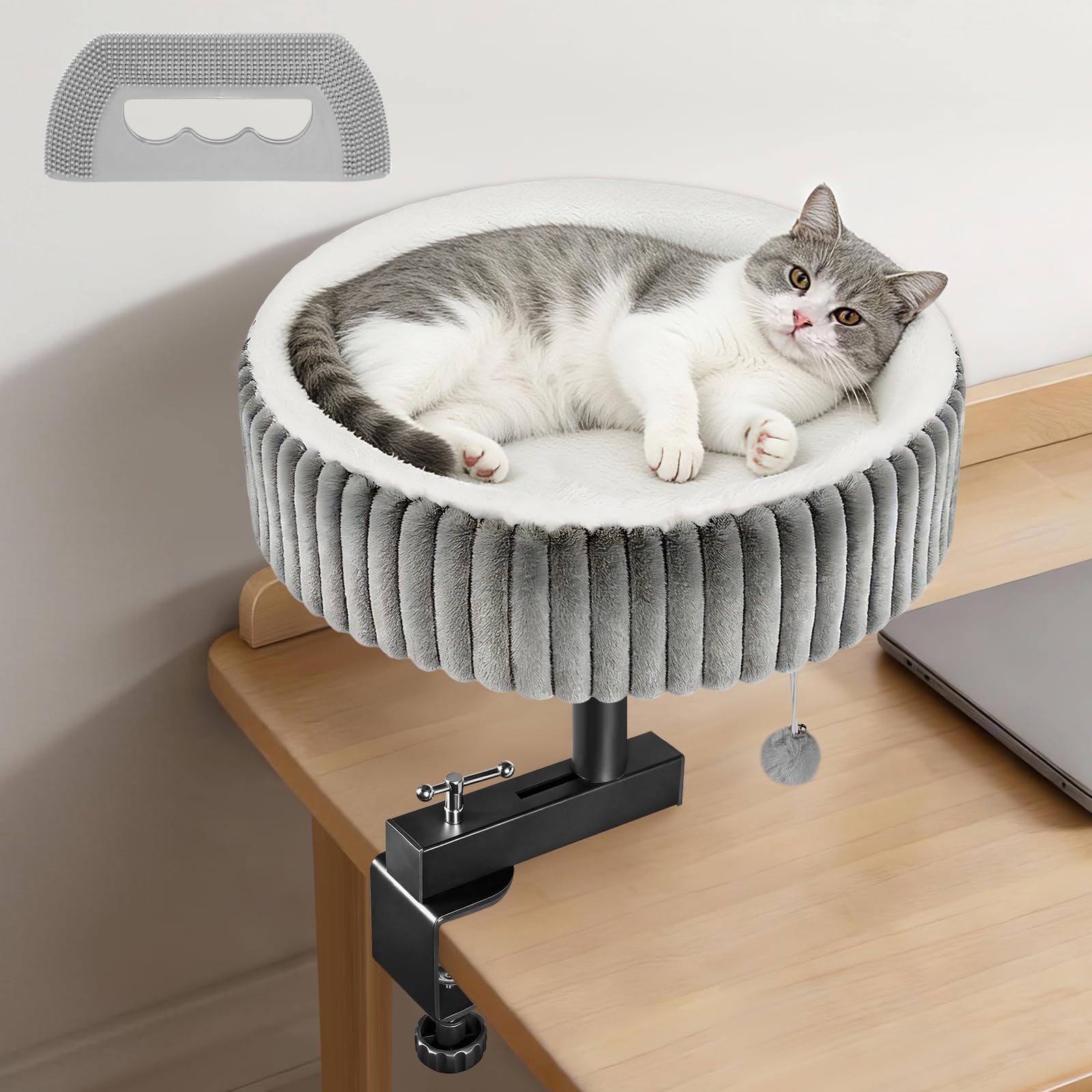 Photo 1 of TNELTUEB Cat Desk Bed - 360° Rotating,Clamp On Cat Bed for Desks, Adjustable High Support Up to80 lbs for Office, Game Table, Island Tables, Desktop Attachment Hammock Grey