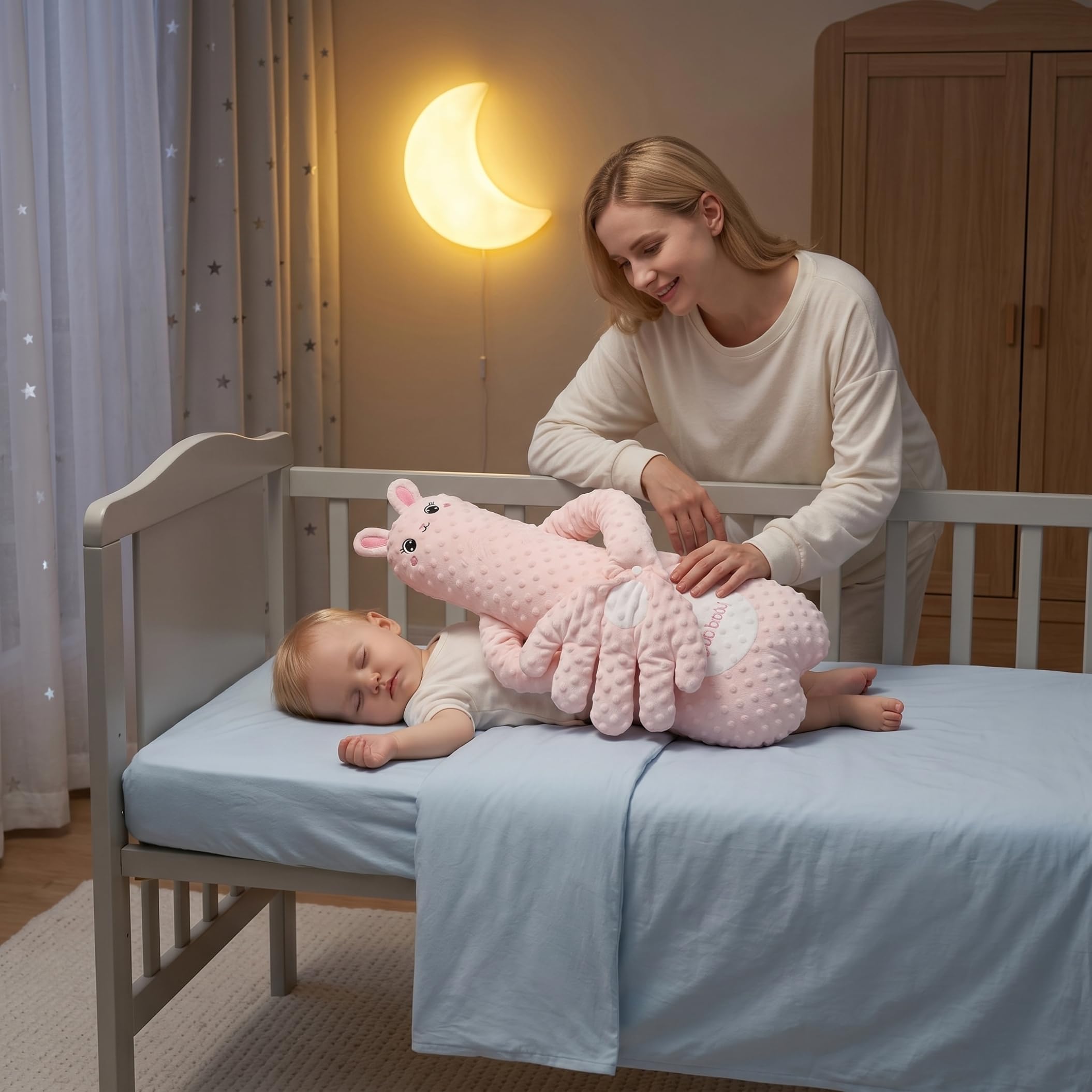 Almohada para acariciar al bebé, juguete de felpa inteligente para acariciar al bebé con felpa rellena extraíble doble para mayor comodidad durante el sueño