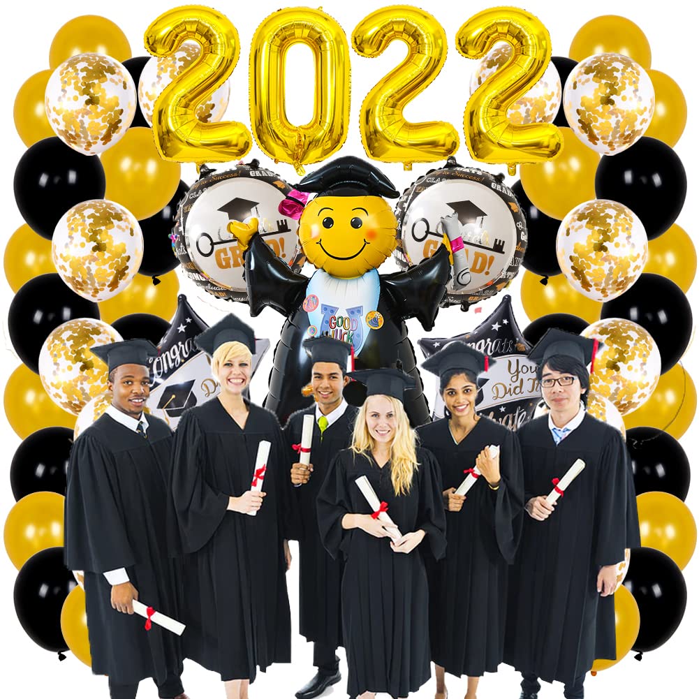 Yoawllty Graduation Decorations,Class of 2024 Graduations Balloon Supplies - Congrats Grad Balloons with Foil Balloons, 40Inch Large 2024 Balloons and Large Smiling Face Graduation Balloons