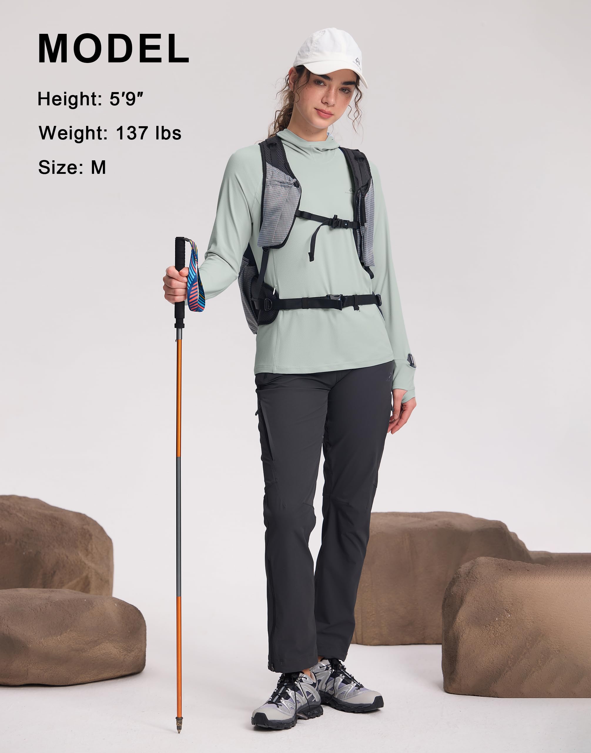 Pioneer Camp Sun Hoodie Damen UV-Schutz Langarm, Leichte Fast-Dry Wanderungshirt mit Kapuze, 50+ UPF Wabenstruktur für Atmungsaktivität, 4-Wege-Stretch für Kletterei & Trailrunning