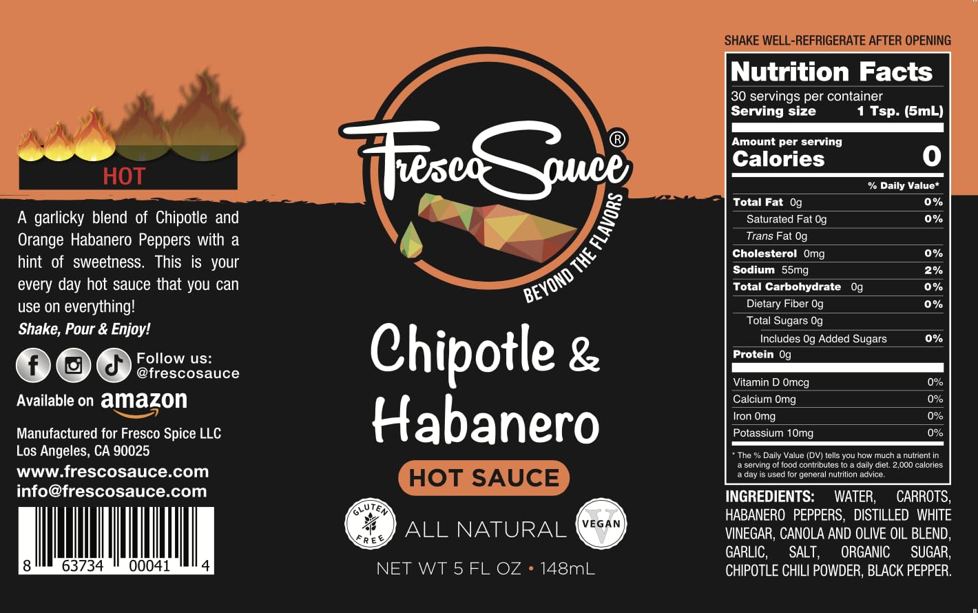 Hot Sauce Lover Gift Box by Fresco Sauce 4 Pack - Fire Roasted Pepper Blend - Citrus Fresno & Garlic - Chipotle & Habanero - Ghost Berry