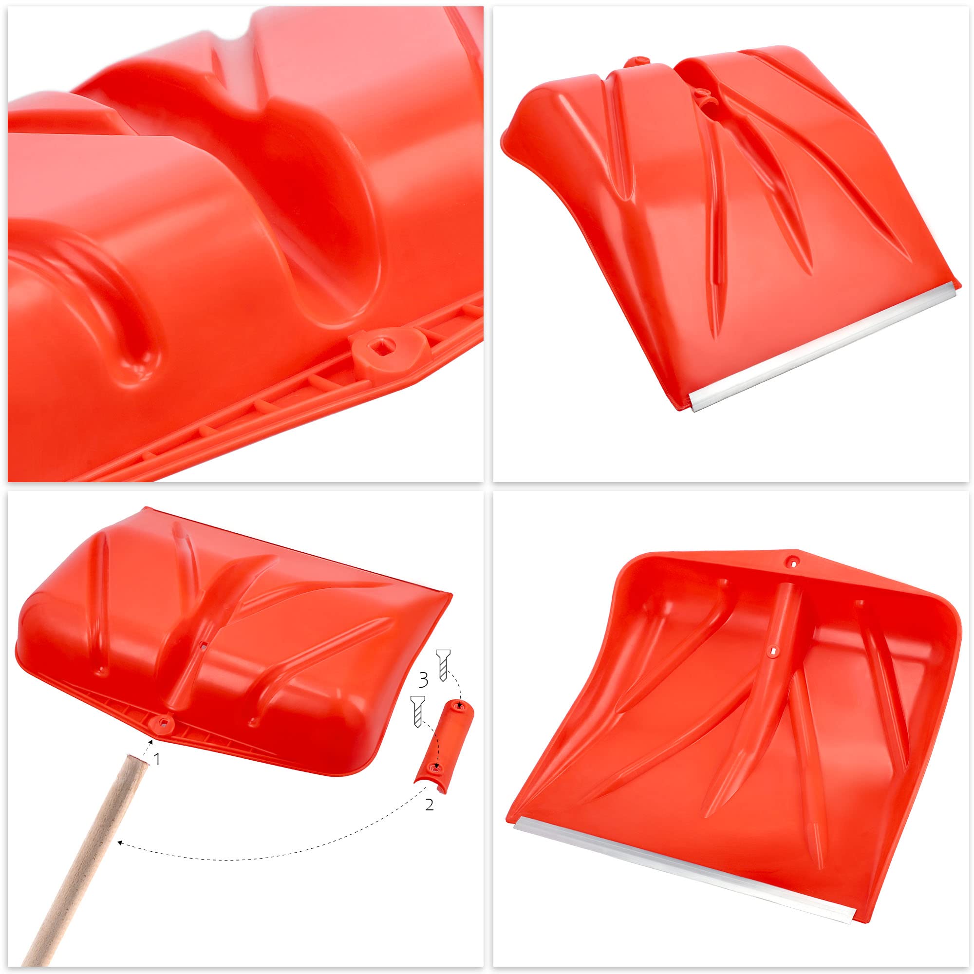 KADAX Pelle à Neige Orange, Pelle à Neige sans Manche, Pelle à Neige, Chasse-Neige avec Bord en Aluminium, Pelle à Neige en Plastique, Pelle à Neige (3, Largeur : 46,5 cm)