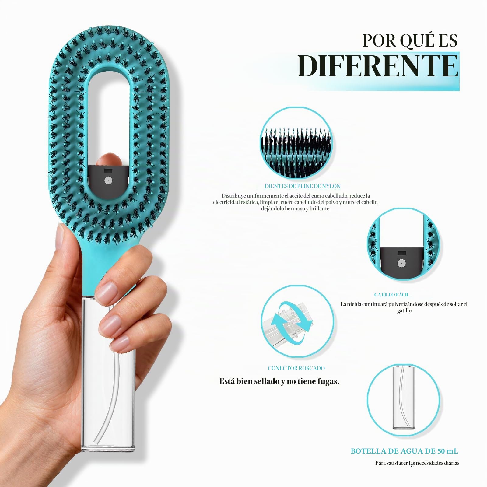 Cepillo desenredante 2 en 1, con spray Mister integrado, cepillo desenredante húmedo y seco para cabello rizado, ondulado y liso, cepillo para el cuidado del cabello sin enredos, depósito de agua de