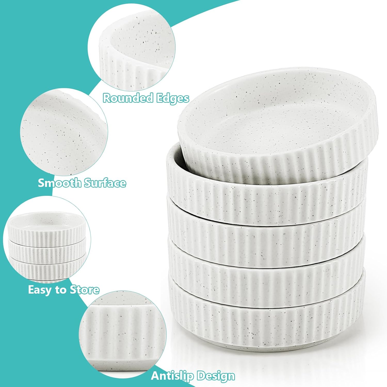 Ceramic Soy Sauce Dish Set of 6, 4 Oz White Dipping Bowls