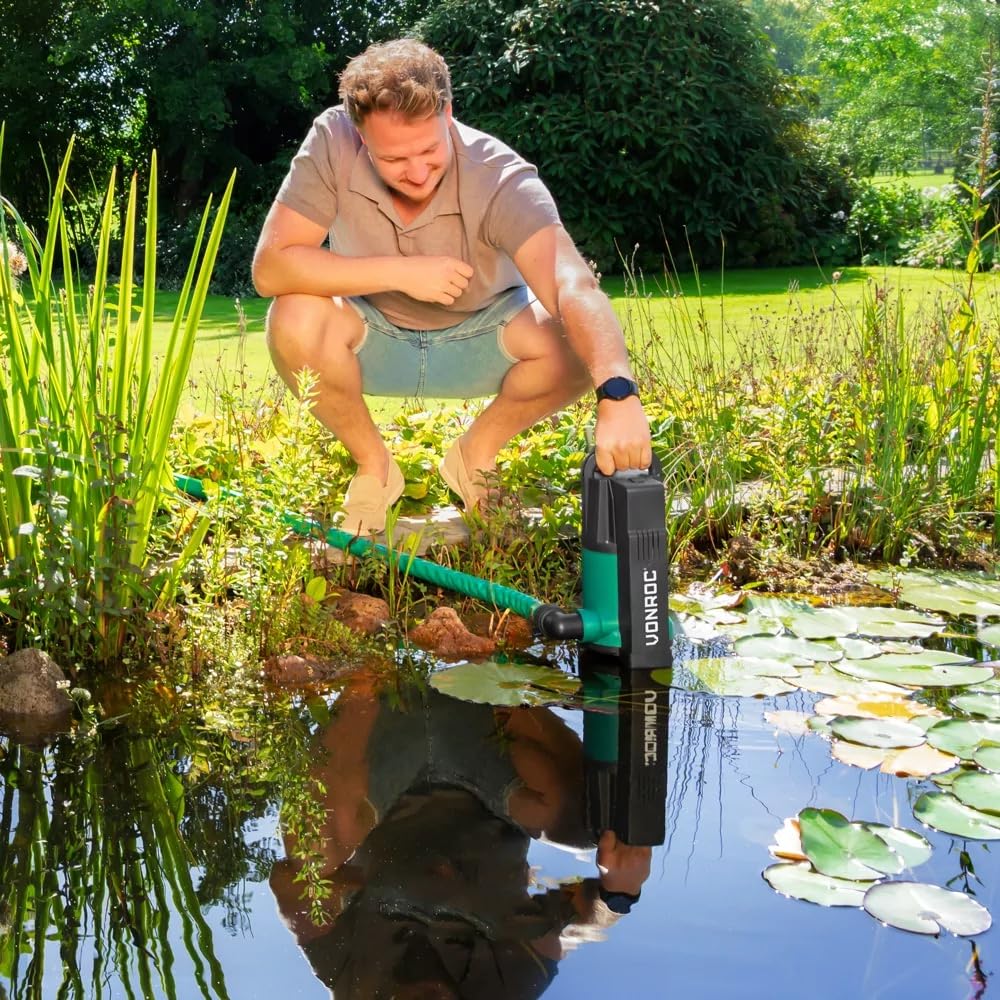 VONROC Tauchpumpe mit integriertem Schwimmer [750W] - Schmutzwasserpumpe für Keller, Pool, Gartenteich - Flachsaugend max Höhe [7,5m] - 1400 l/h für sauberes und schmutziges Wasser