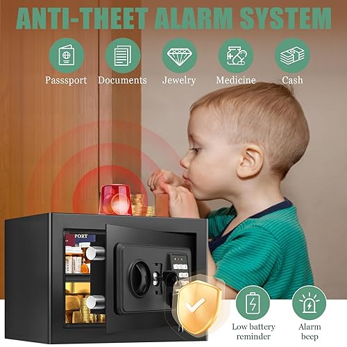 Miniatura 8 de Caja de seguridad pequeña para uso doméstico, seguridad digital para el hogar con cerradura de combinación, estante extraíble y función de silencio,
