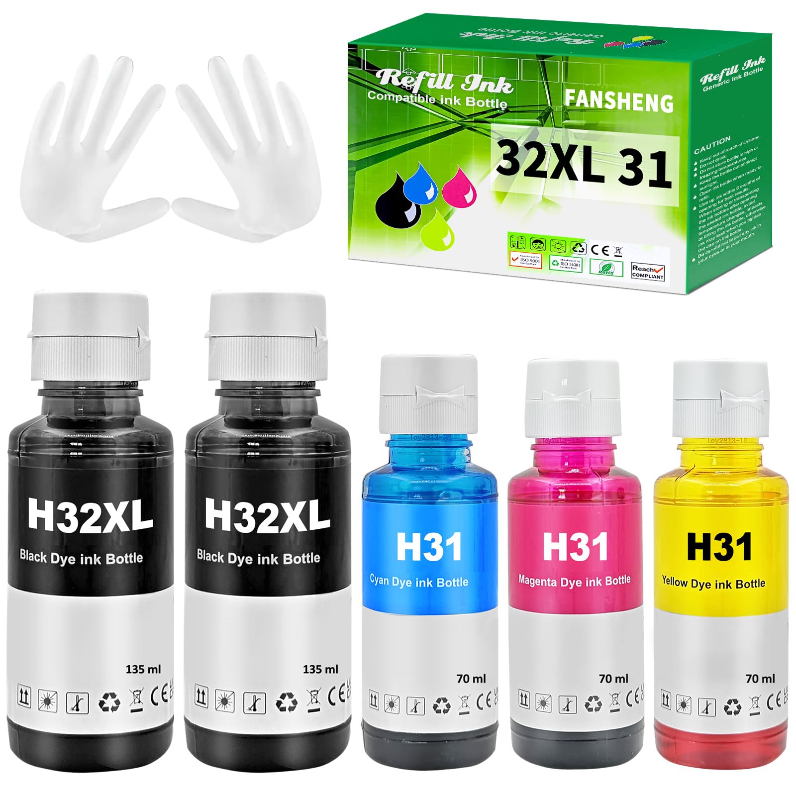 FANSHENG 31 32XL Inchiostro Compatibile con HP 31 32 XL per Smart Tank 5105 5108 7305 7605 7005 7006 7008 7306 5106 per Smart Tank plus 570 580 585 670 530 555 655 Stampante (5 Pack)