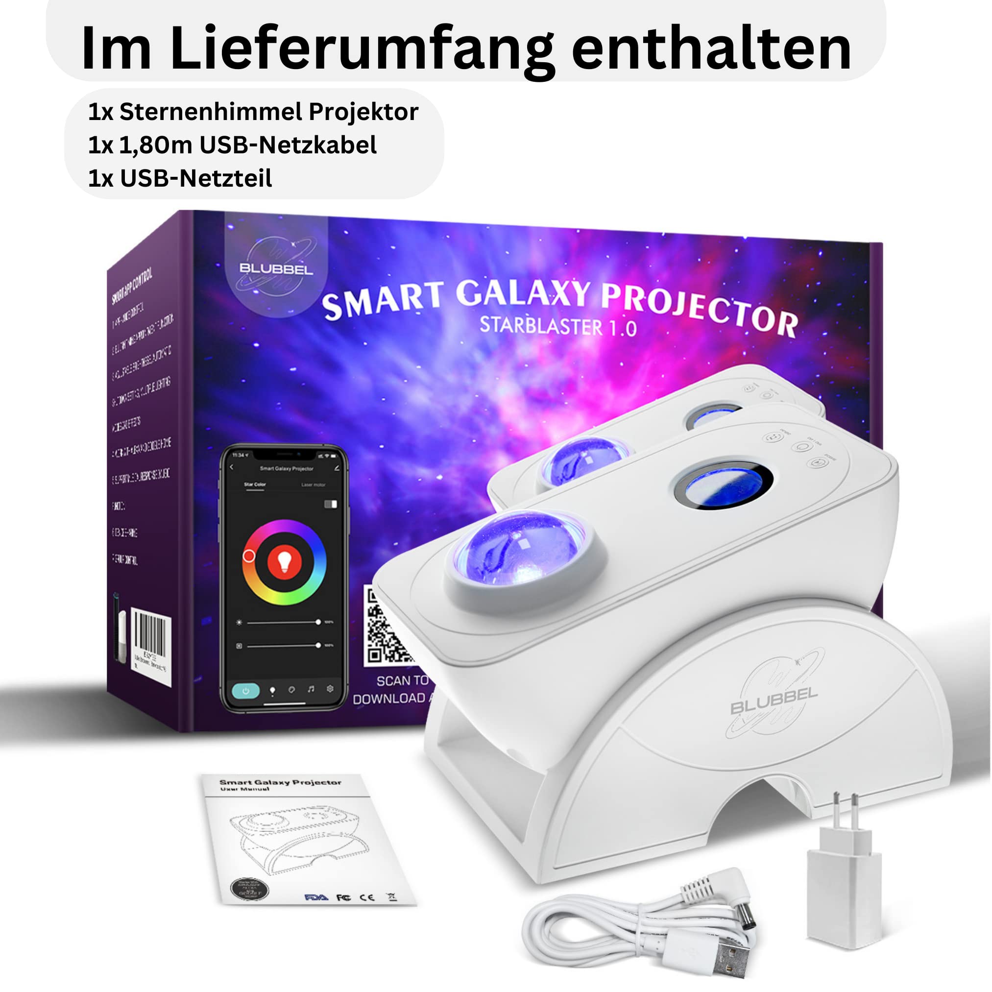Blubbel LED Sternenhimmel Projektor, WLAN Sternenprojektor, 3D Galaxy Lampe Nachtlicht, App-/ Sprachsteuerung, Star Projector, Sternenlicht Galaxie, Alexa/Google kompatibel, Baby, Kinder, Schlafzimmer