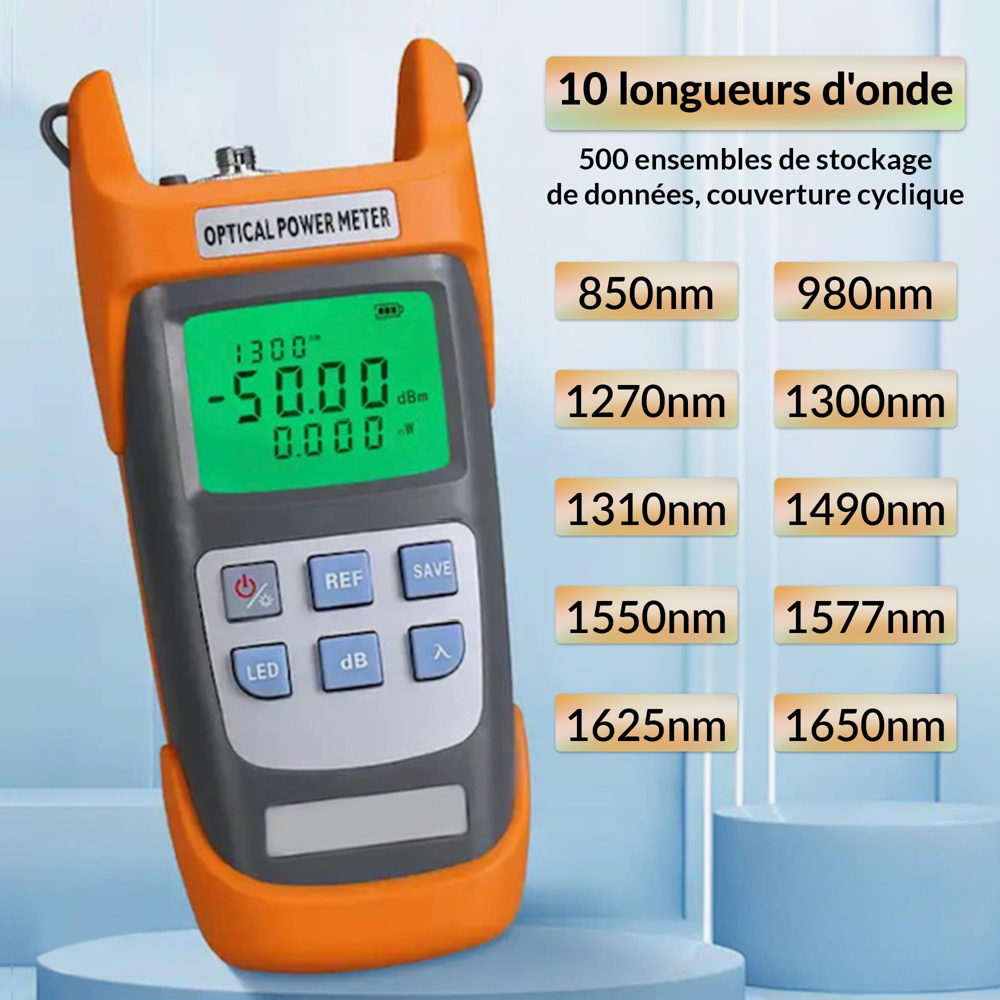 Adeal Testeur de Puissance de Fibre Optique, 70dBm~+10dBm, Connecteurs SC/FC, 850~1625nm. Outil de Mesure pour Ingénierie FTTH et Communication CCTV