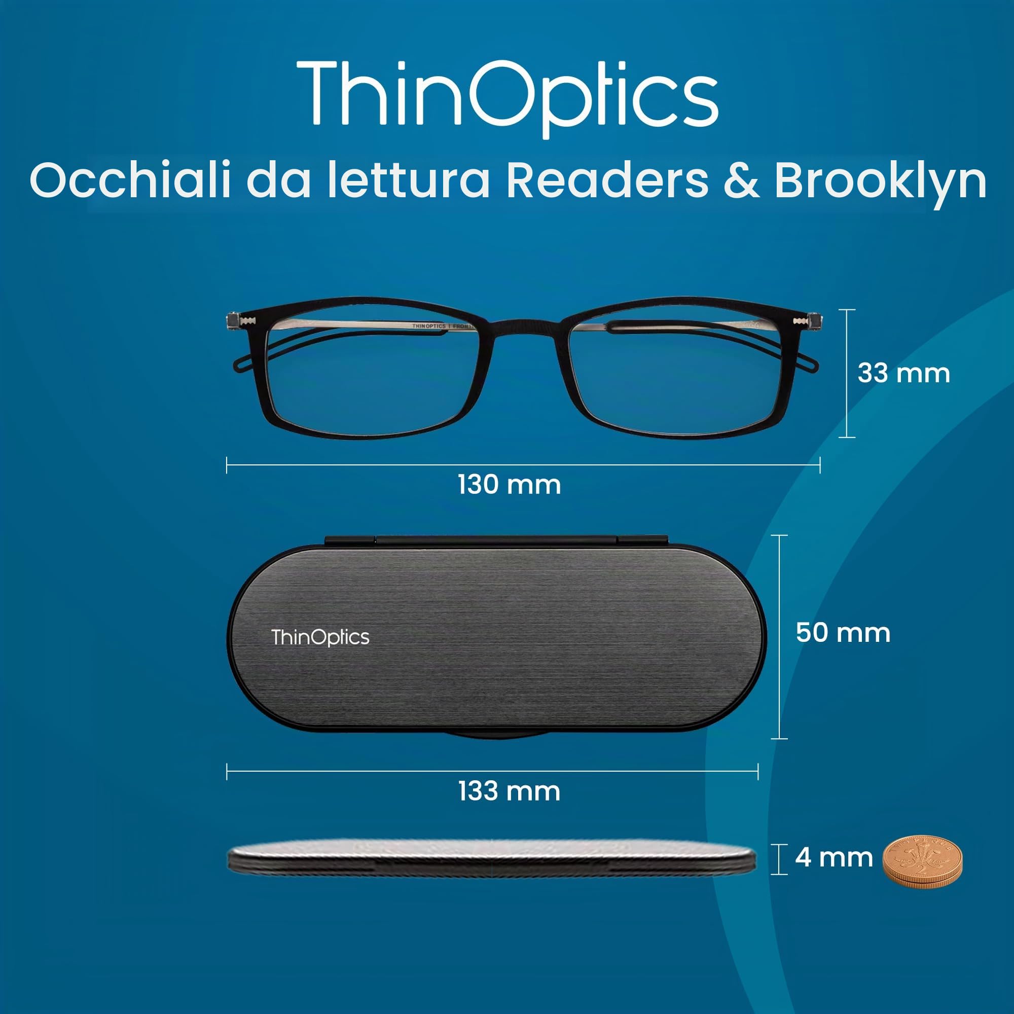 ThinOptics Occhiali Lettura Luce Blu, Custodia Magnetica Milano, Pieghevoli | Occhiali con blocco della luce blu per computer e schermi, uomo e donna, ultra sottili e leggeri, per ufficio e smart working