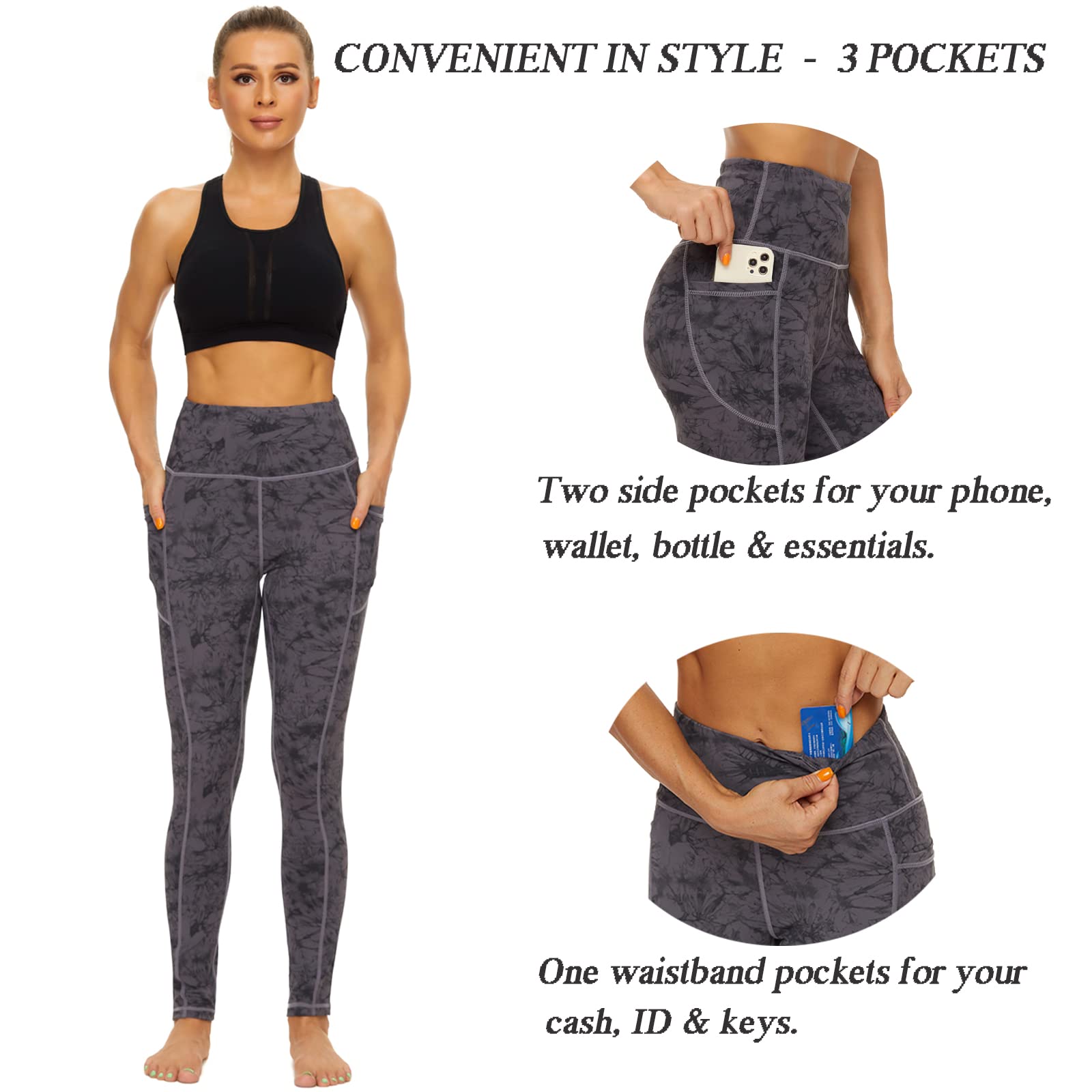 Devirld Leggings para mujer con bolsillos, control de abdomen, pantalones de yoga de cintura alta, leggings de entrenamiento para mujer