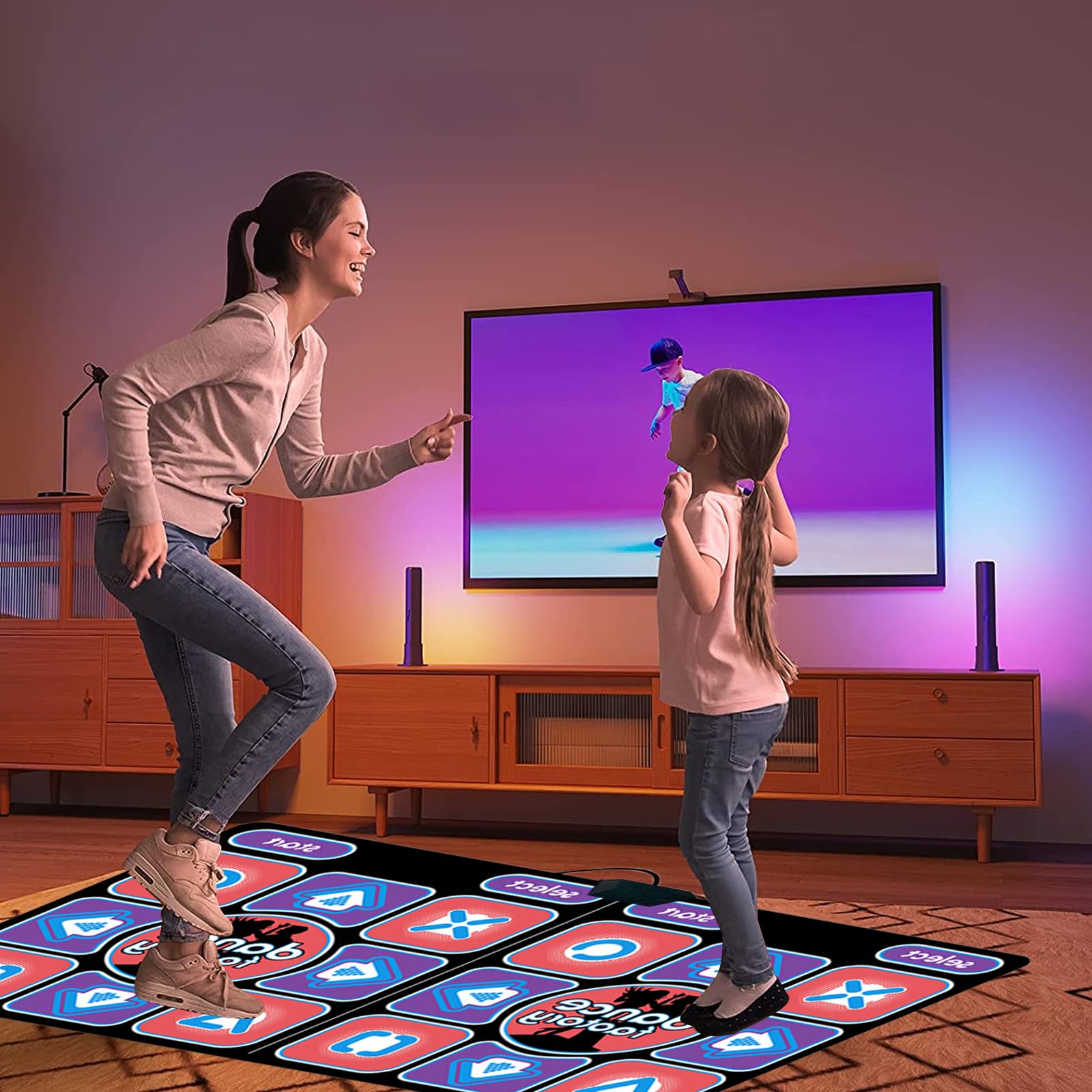 Tapis de danse HDMI avec caméra, pour TV, Tapis de Danse pour Enfants et Adultes, pour deux utilisateurs avec manette sans fil, 16 Go, Tapis de Jeu antidérapant, pour le fitness et la danse (A)