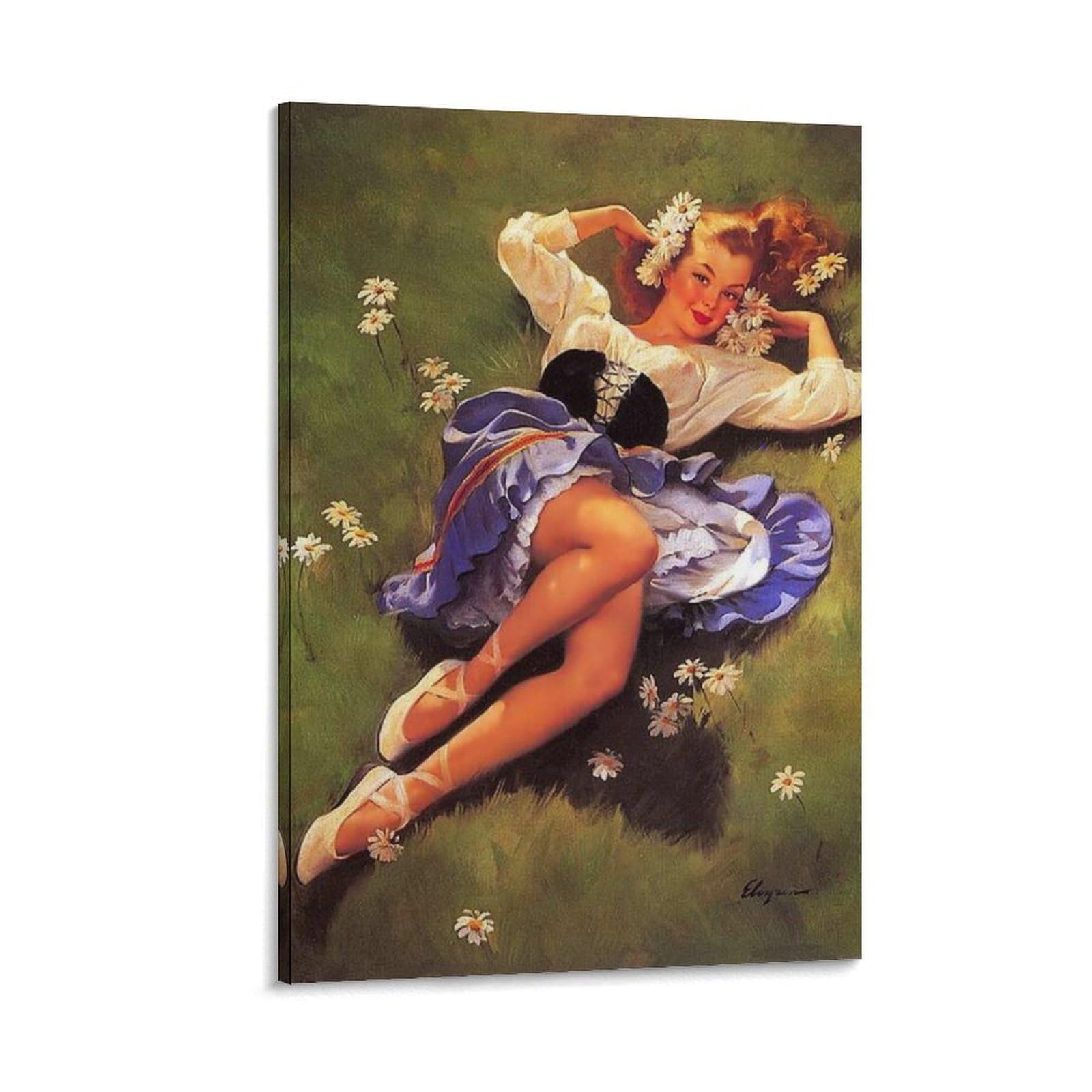 Pinup Girl on Lawn by Gil Elvgren Wall Art Prints Poster Canvas Wall Art Poster Decorative Modern Home Print Picture Artworks Posters 08x12inch(20x30cm)