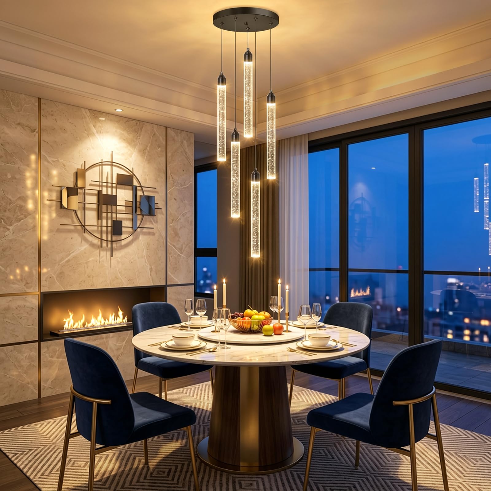Crystal Pendant Light Mini Chandelier Bubble Pendant Lighting for Kitchen Island Black LED Ceiling Hanging Light Bathroom Dining Room Corridor Dimmable Flush Mount Ceiling Light Dimmable 2700K 6000K