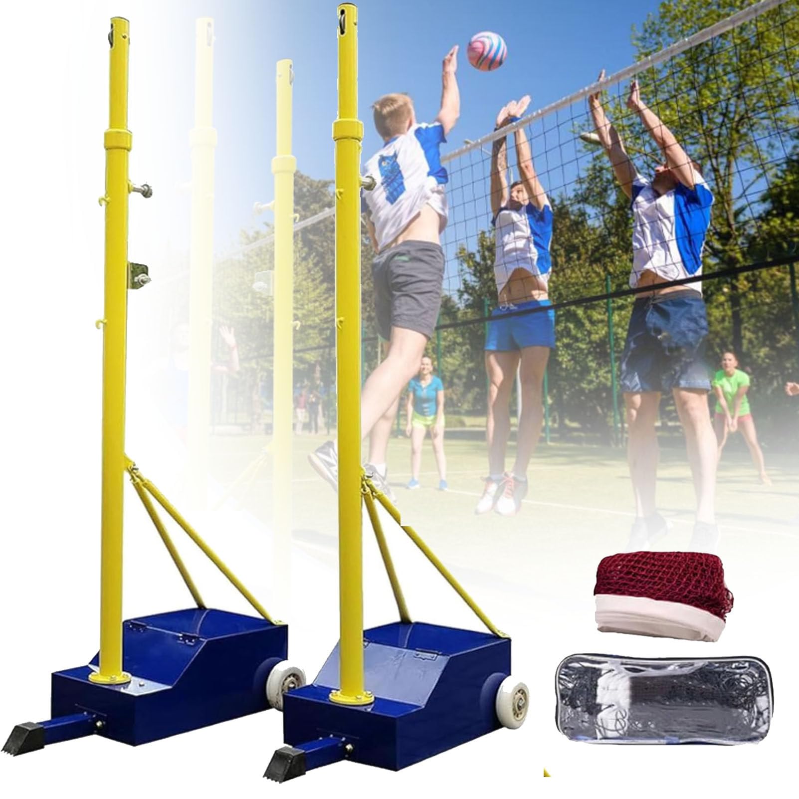 Bastoni da badminton da pallavolo con rete, set 2 in 1 per uso esterno, altezza regolabile da 1,5 a 2,1 m, per adulti e ragazzi