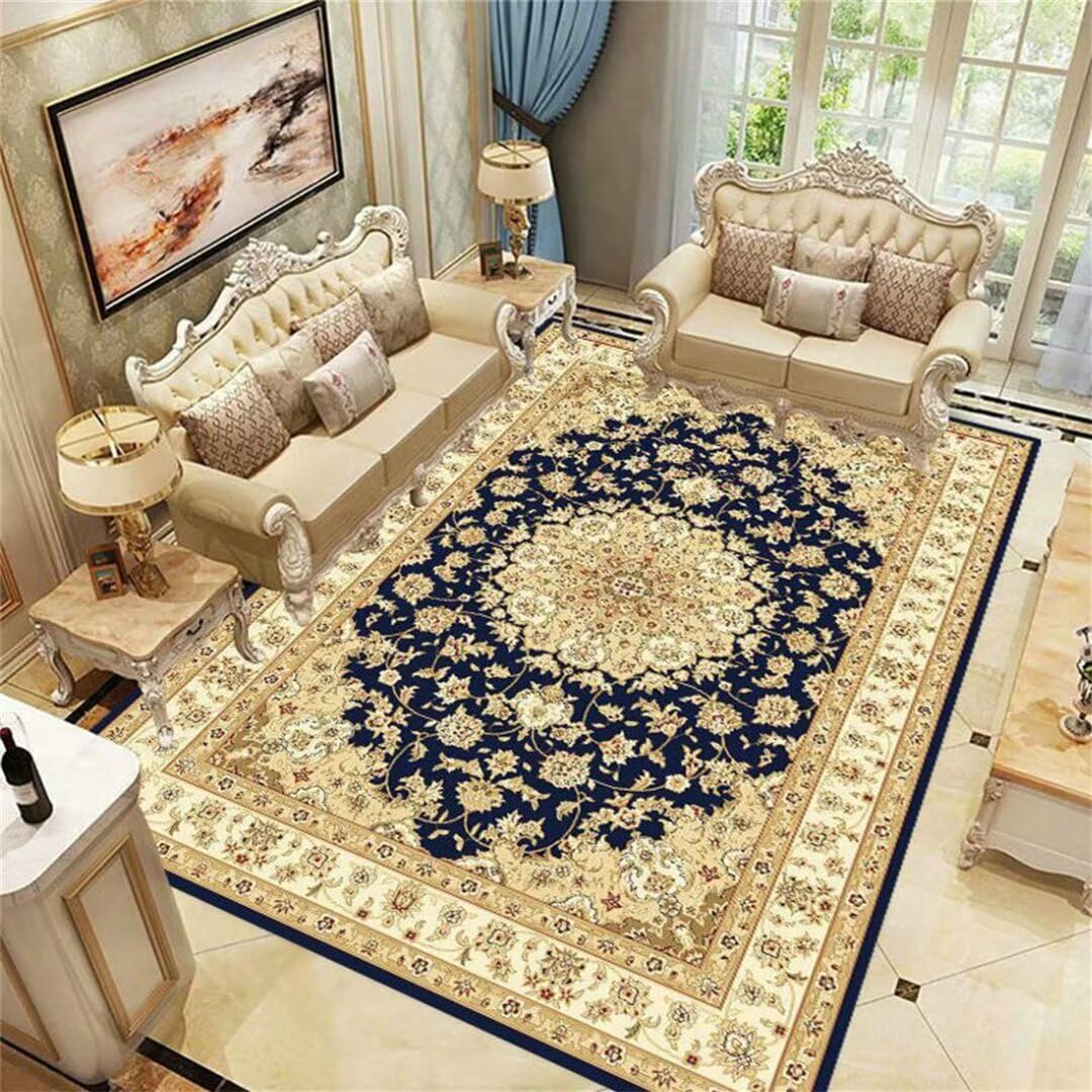 Tapis antidérapant lavable bleu et jaune 120x160 cm style pastoral de salon