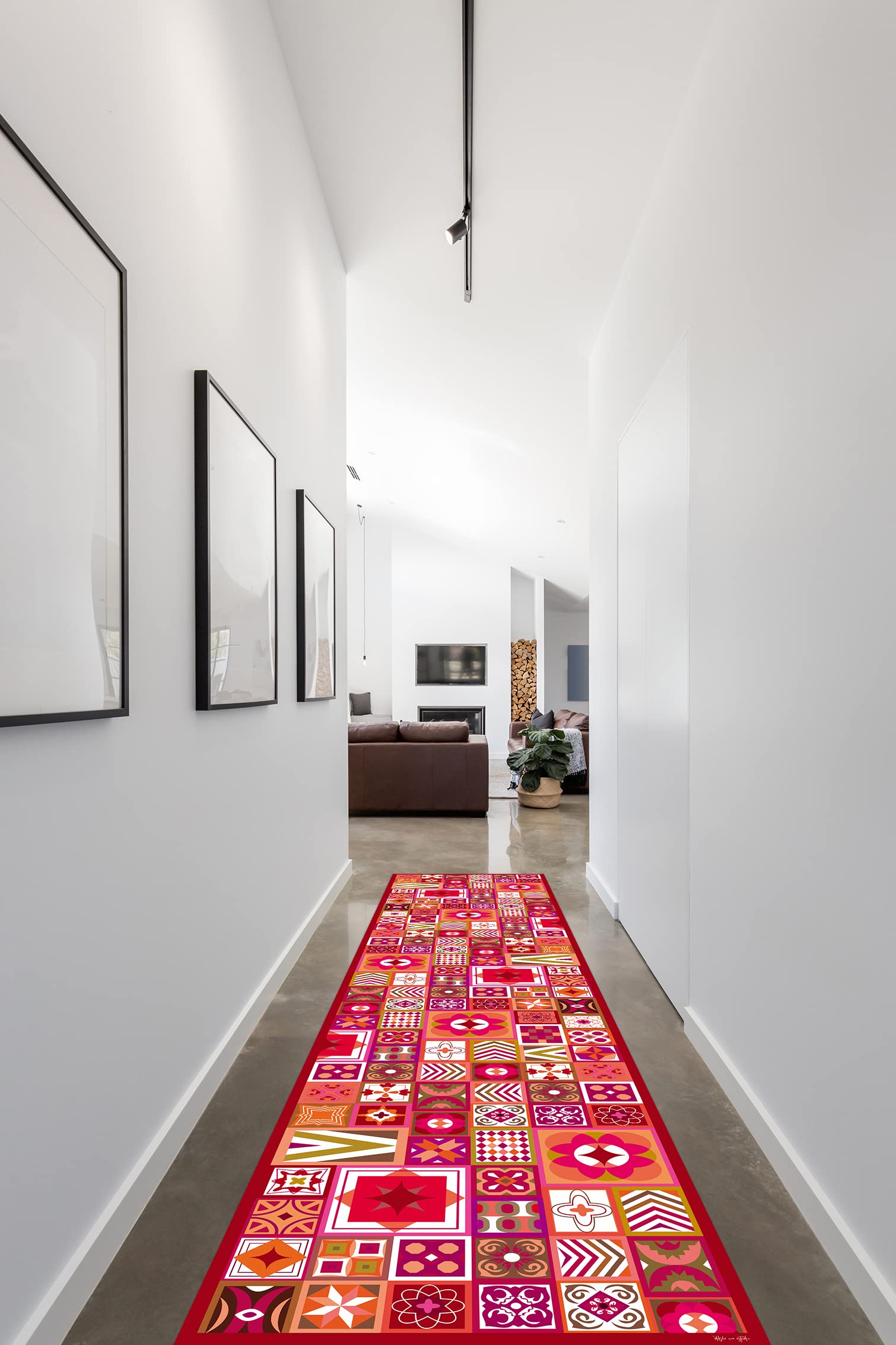 DobleUve Estudio Tapis Vinyle 2 | Rouge | 65x200 cm | Tapis Cuisine | Tapis de Salon Antidérapant Antifongique Ignifuge | Tapis Enfants | Tapis Bain PVC | Tapis PVC
