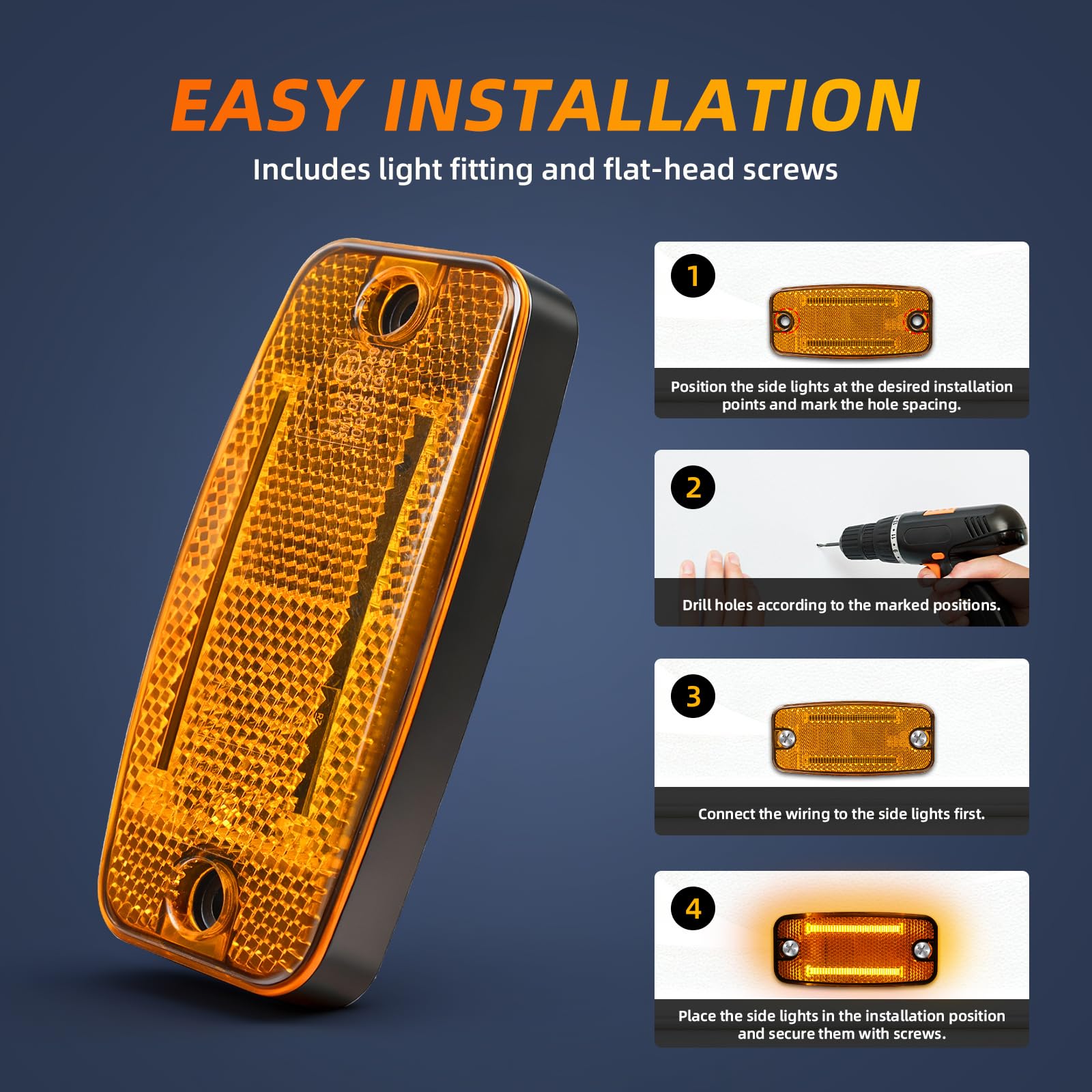 6x Amber LED Seitenmarkierungsleuchten Set – 12V/24V, ECE R91/R148 Zertifiziert, IP67 Wasserdicht – für Anhänger, LKW, Wohnwagen, Landmaschinen
