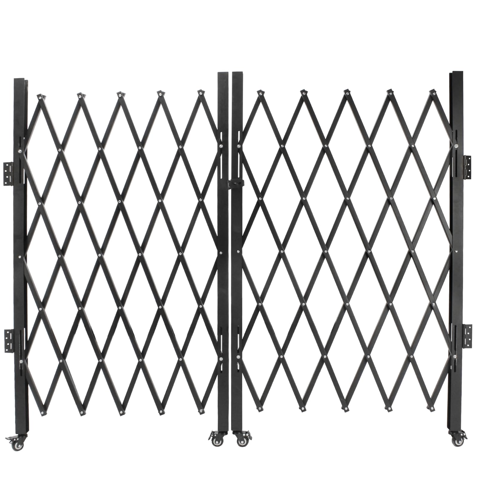 Double Folding Security Gates Accordion Door, 143" W x 62" H Metal Expandable Fence 360Rolling Expanding Outdoor Security Scissor Gate for Courtyards, Garages, Gardens (143" W x 62" H)