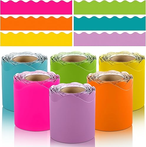 6 rollos de bordes de 198 pies para tablón de anuncios para aula, rollo de papel festoneado para aula, decoración colorida de bordes, decoración del