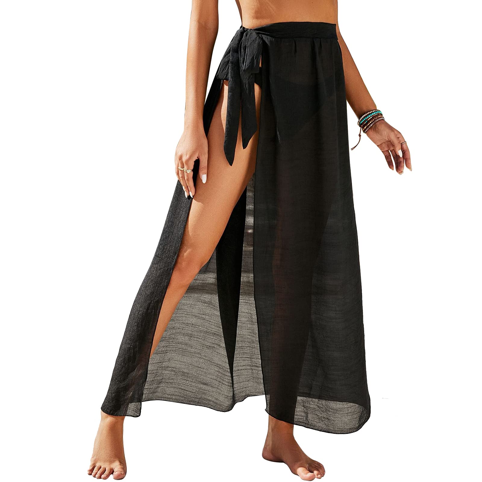 Mikihat Pareo Playa para Mujer Vestido Largo Bohemio, Vestido Falda de Playa de Verano, Pareo de Playa para Mujer, Bikini Cubierta Sarong, Chal de Gasa Vestido Envolvente para Playa Piscina Vacaciones