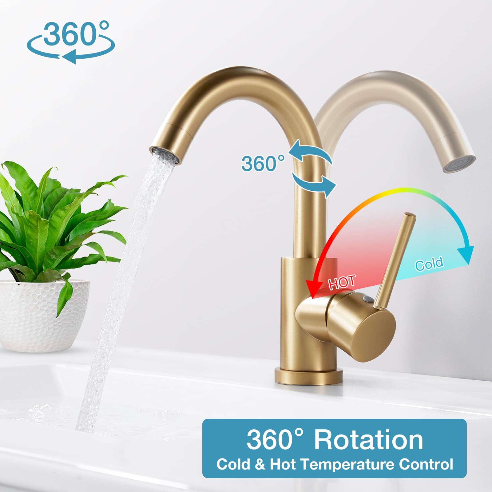 Robinet mitigeur de lavabo doré avec bonde de vidage