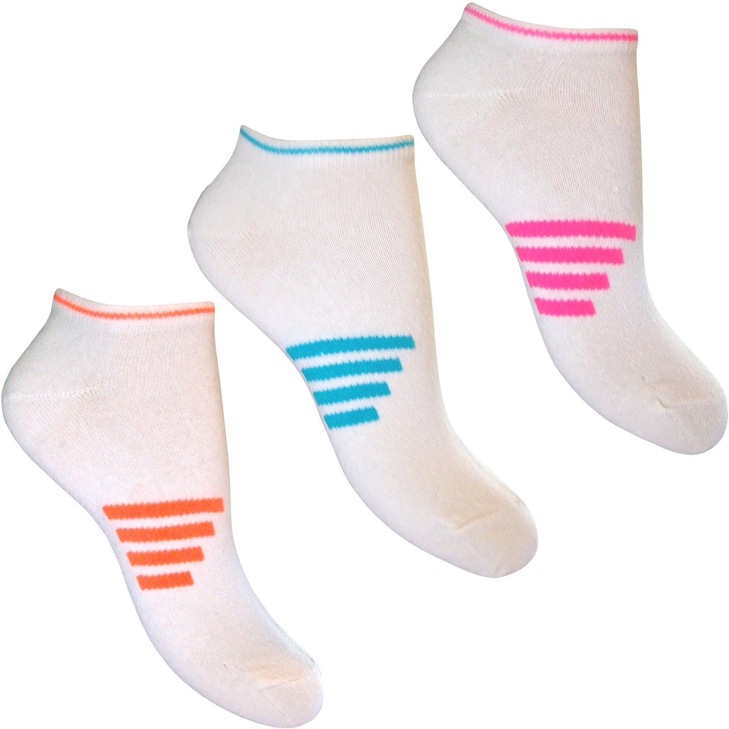 Hduk Ladies Socks Women's White 3 Neon Stripe 3 Pairs Of /Girls Neon Fashion Trainer Socks/Uk 4-6 Eur 35-38 (White 3 Neon Stripe)
