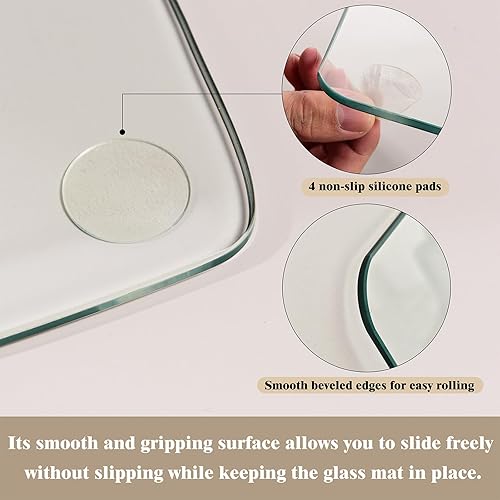 Miniatura 6 de Koonmi Tapete para silla de vidrio templado para suelos de madera dura y alfombras, 36 x 46 pulgadas, protector de piso de oficina transparente