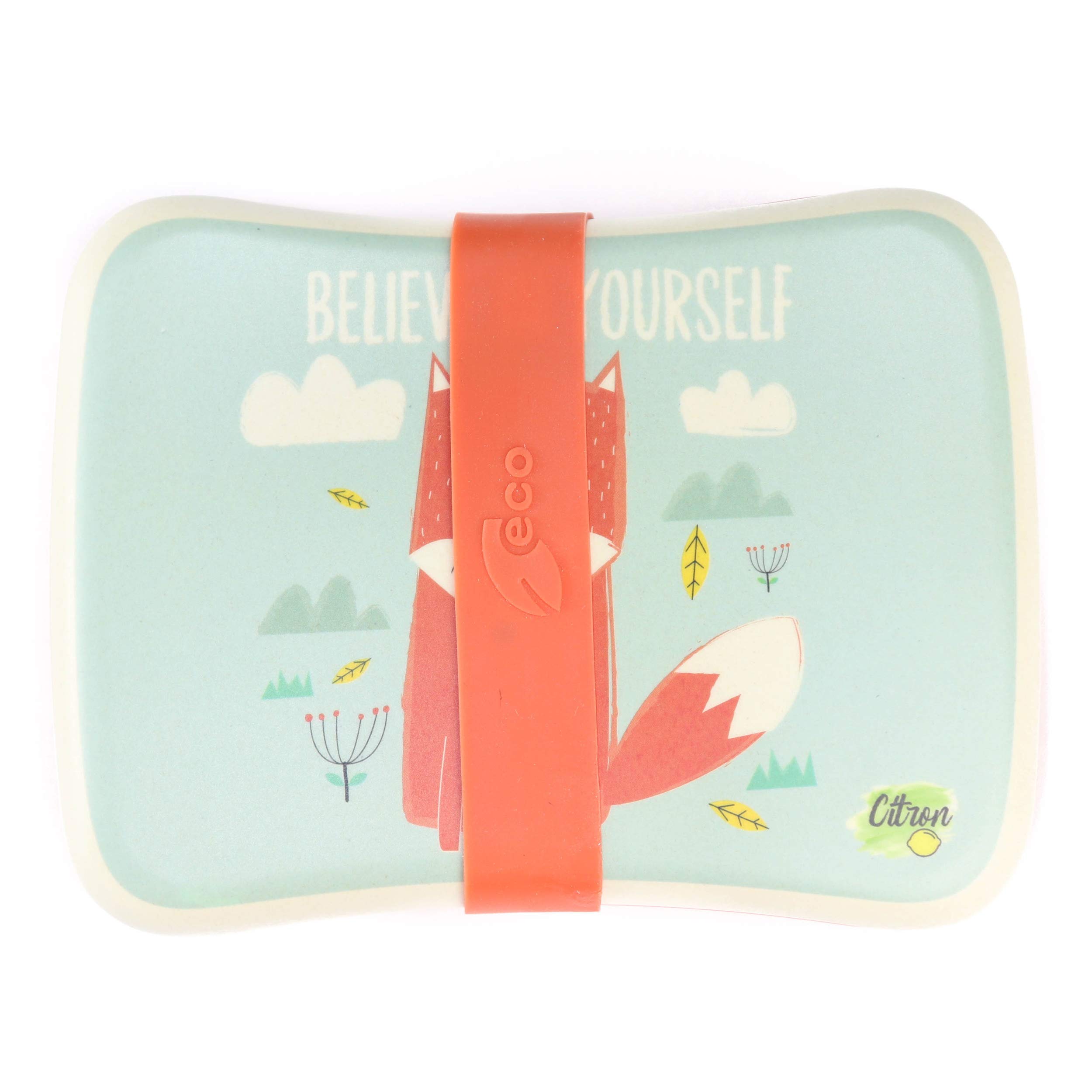 Citron Bamboo Lunchbox with Unicorn (blue fox)
