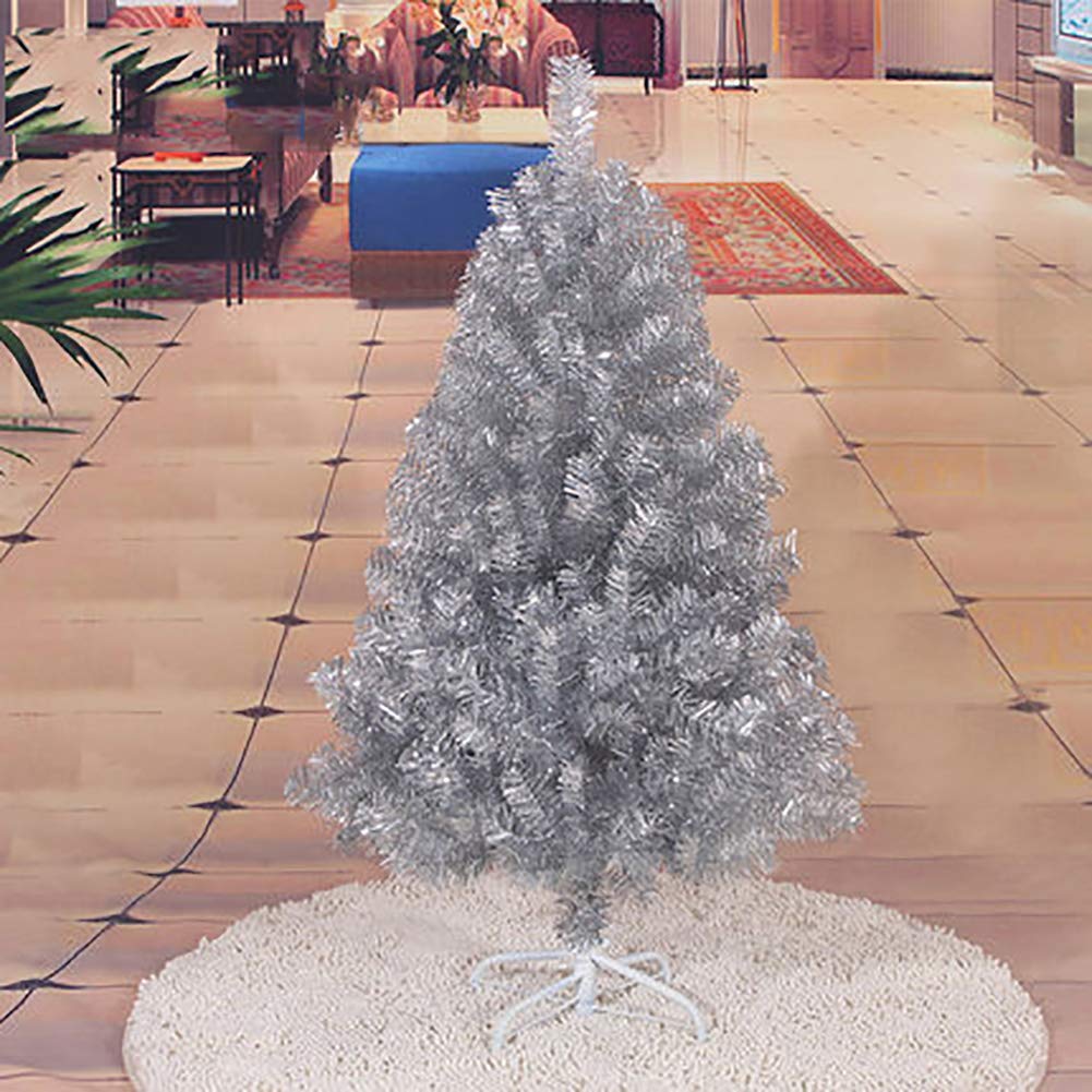 Mtree Silver Xmas Pine Tree, 4Ft 120Cm Premium Artificial Christmas Decorative Unlit Encryption Full Tree With Metal Stand- 4Ft/120Cm