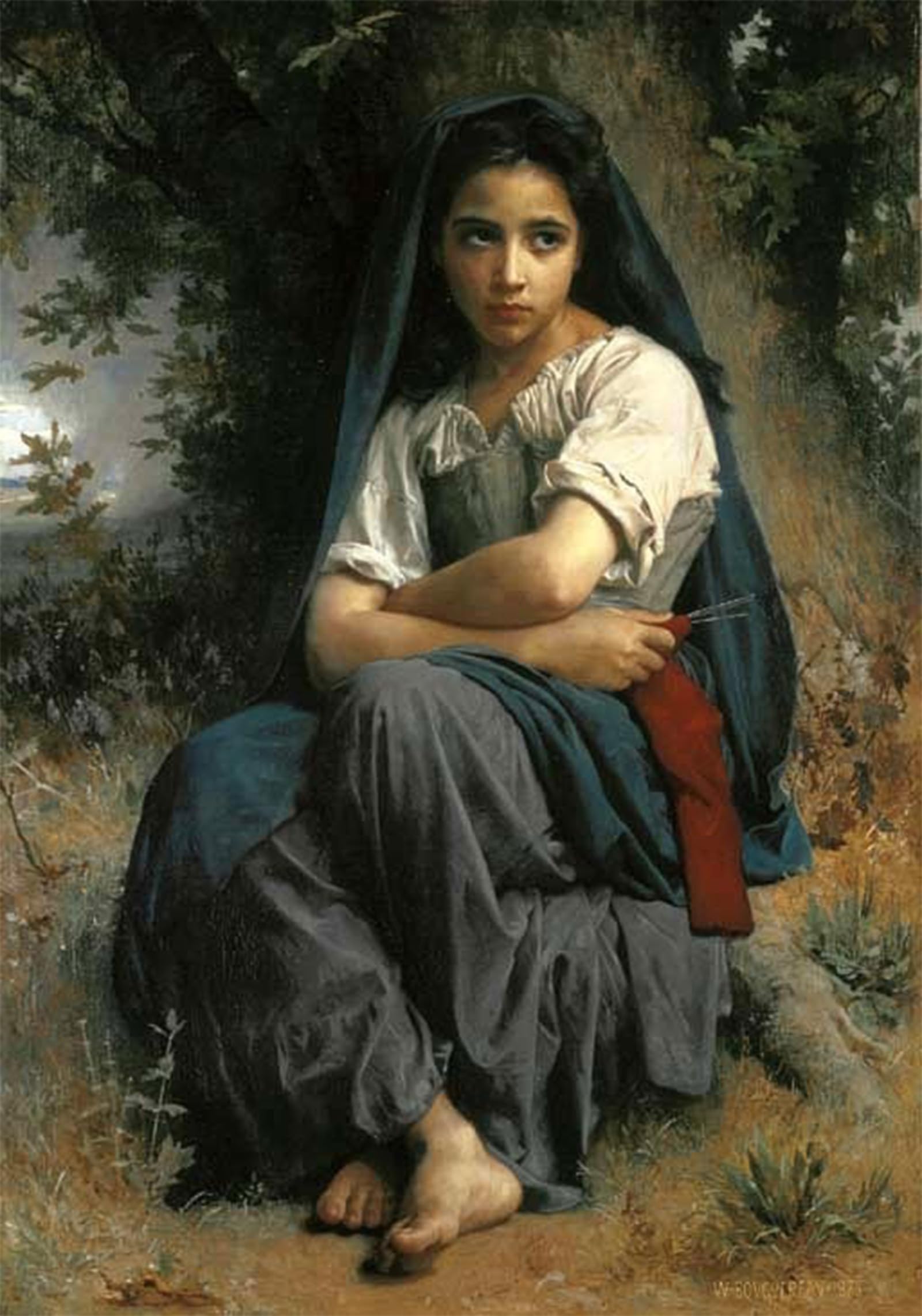 POSTERIIk Vintage Art Print Images Pictures Print the Little Knitter by William Adolphe Bouguereau Modern Colour Posters for Office Home Decor 60x90cm