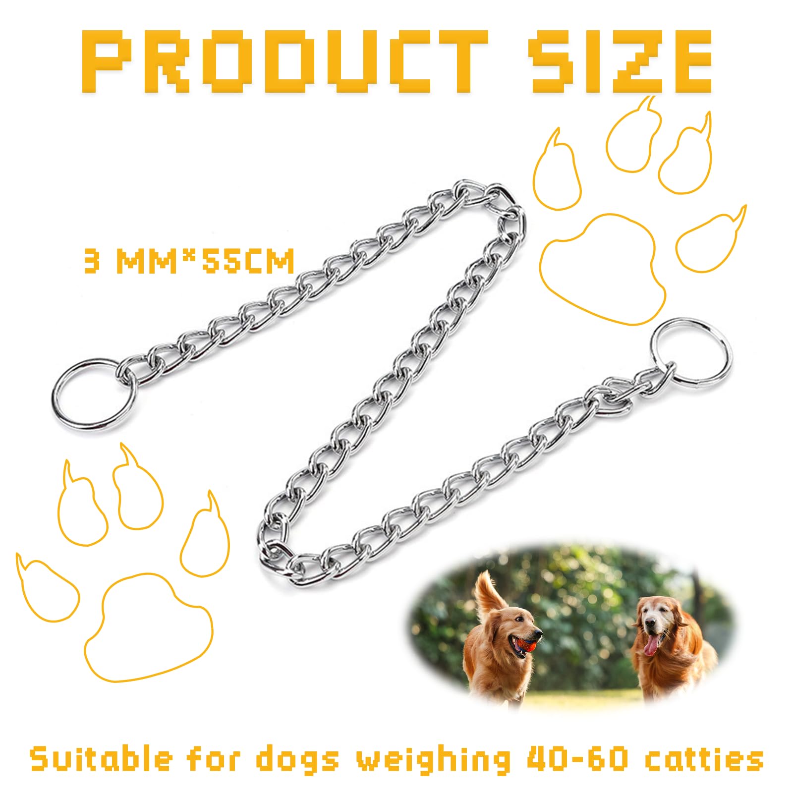 Slip Collar for Dogs Durable Metal Dog Chain Collar, 3mm Thick Flat Chain Design, Adjustable Up To 46cm Neck - Image 2