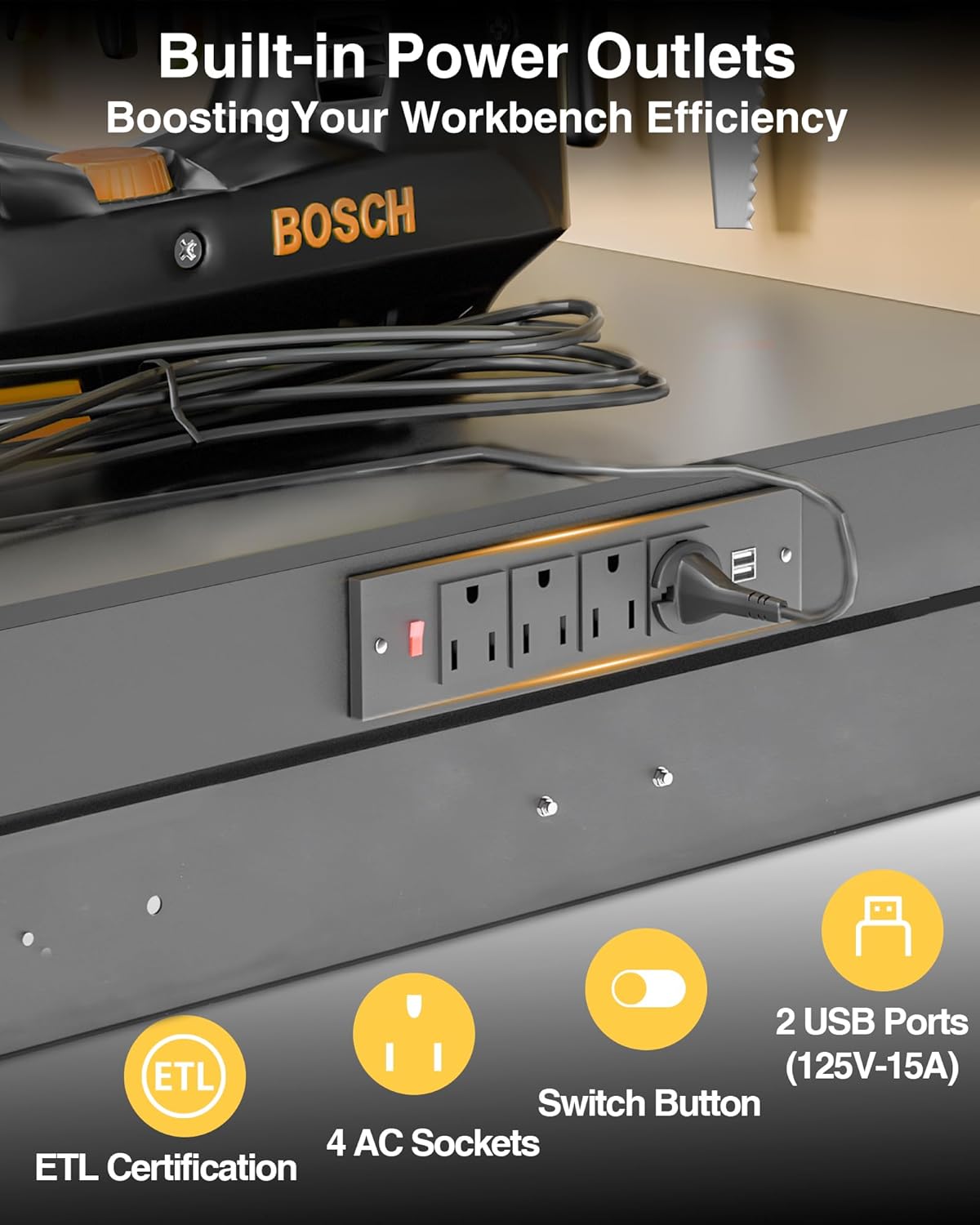 Work Bench, A3 Steel Workbench with Drawers Pegboard, Work Benches, 600LBS Capacity Garage Workbench for Garage Workshop Basement, Work Table, Light Gray