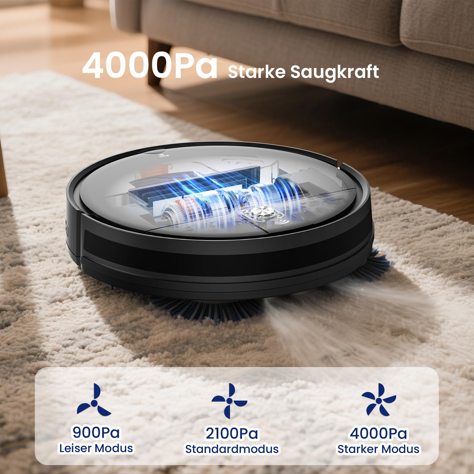 VersLife L6 Saugroboter mit Wischfunktion, 4000Pa Staubsauger Roboter | App Steuerung, Alexa, 120 Mins MAX, Ultraflaches Design, Saug und Wischroboter für Tierhaare, Teppiche und Hartboden