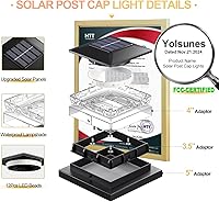 Vista 6 de Luces Solares para Postes Tipo Tapa, Paquete de 8, Impermeable, Funciona con Energía Solar, Luz para Cerca 4x4 IP65 Negro, Luces Solares para Postes