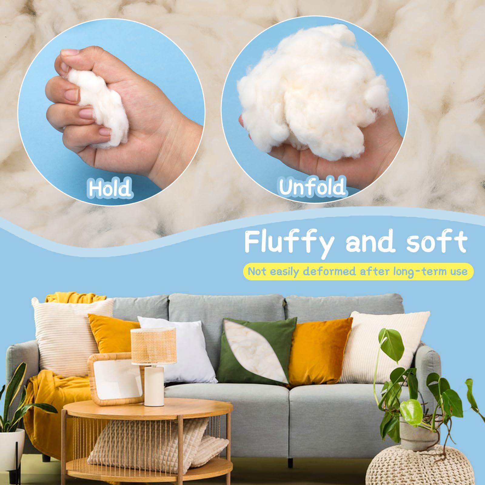 Relleno de algodón, relleno de algodón natural de 24.69 onzas, relleno de almohada suave, algodón peinado para animales de peluche, relleno de ganchillo premium para cojines de peluche,