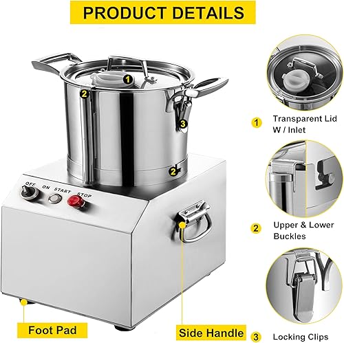 Miniatura 4 de Procesador de alimentos comercial de 110 V, herramienta de trituración eléctrica de acero inoxidable, 1400 RPM, cuchillas desmontables, picar