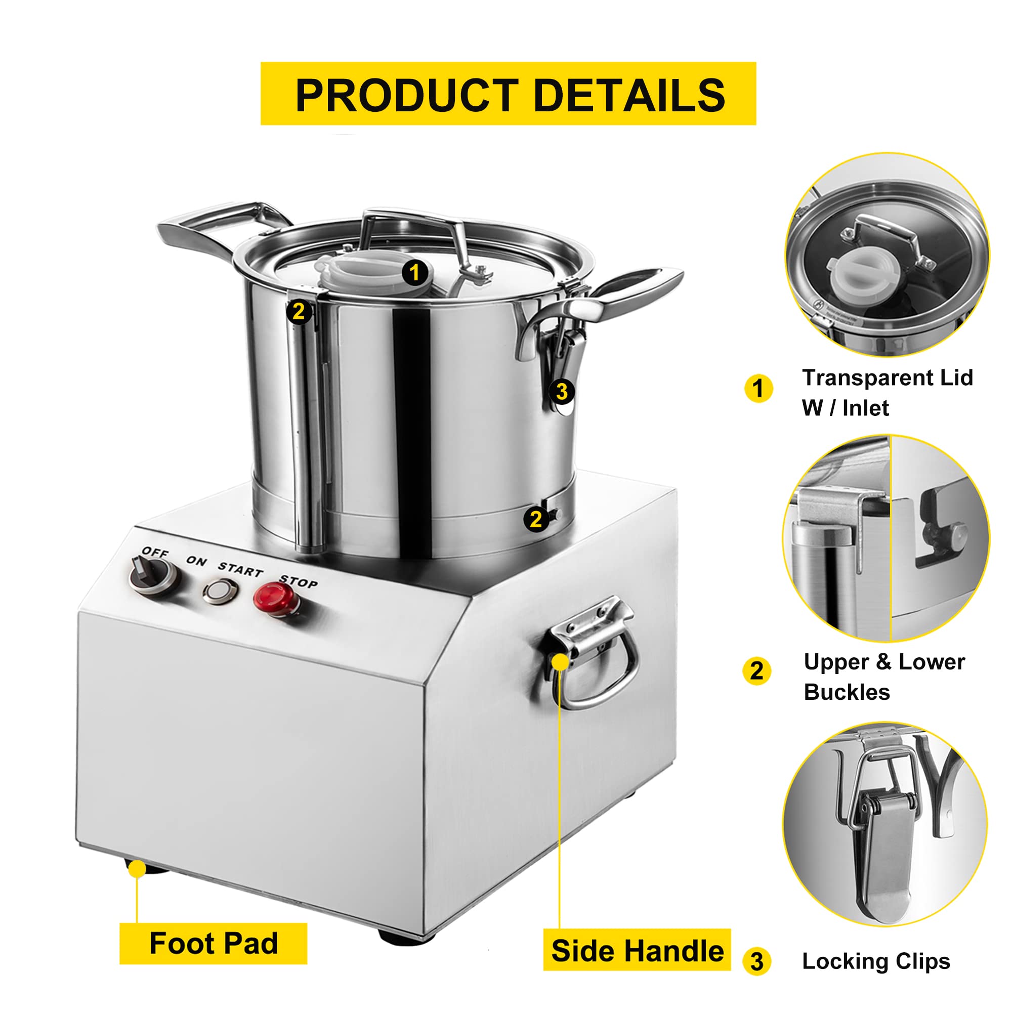 Procesadores de Alimentos comerciales de 4/6/10/15 l, picadora de Alimentos automática eléctrica, picadora de Carne de Acero Inoxidable, cortadora eléctrica de Verduras, 15 l
