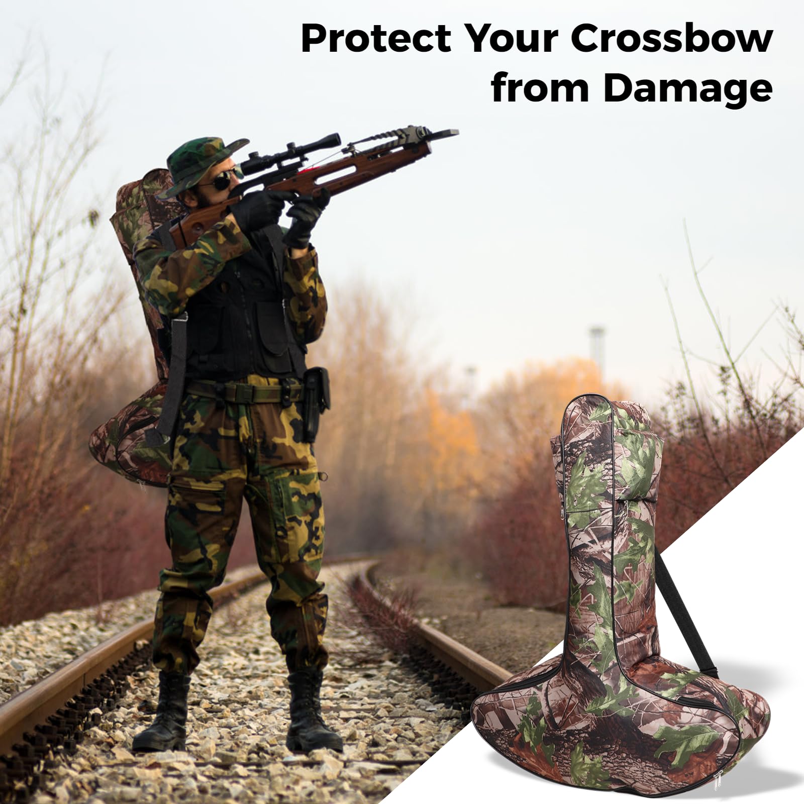 Étui souple pour arbalète, sac de transport souple avec sangle de sac à dos, ajustement universel, sac d'arbalète en forme de T réglable pour la pratique de la chasse, 91,4 x 71,1 x 22,9 cm