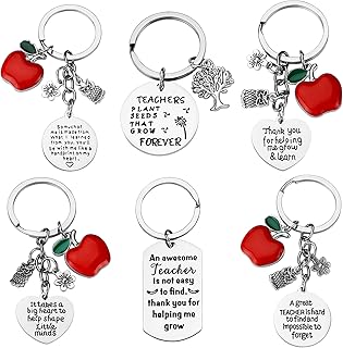 6Pcs Teacher Keychains Unique Bulk Teacher Appreciation Gifts for Women Best Teacher Ever Thank You Cool Gifts Birthday Graduation Christmas Keychains Gift for Teacher from Students Christmas Gifts, 6pcs Teacher Keychain, Medium
