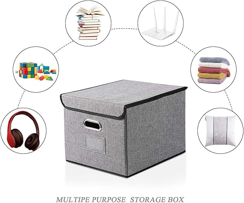 Miniatura 7 de Caja organizadora de archivos de oficina de almacenamiento de documentos de oficina paquete de 2 archivadores plegables de lino con tapa gabinete de