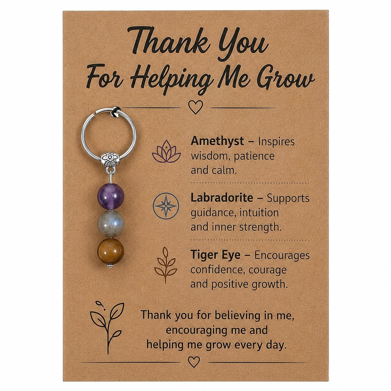 Thank You Gifts for Women, Men, For Helping Me Grow Keepsake Keyring with Card Small Thank You Gift for Nurse Teacher Appreciation, Personalised Thank You Gift for Friends Family Mum Dad College