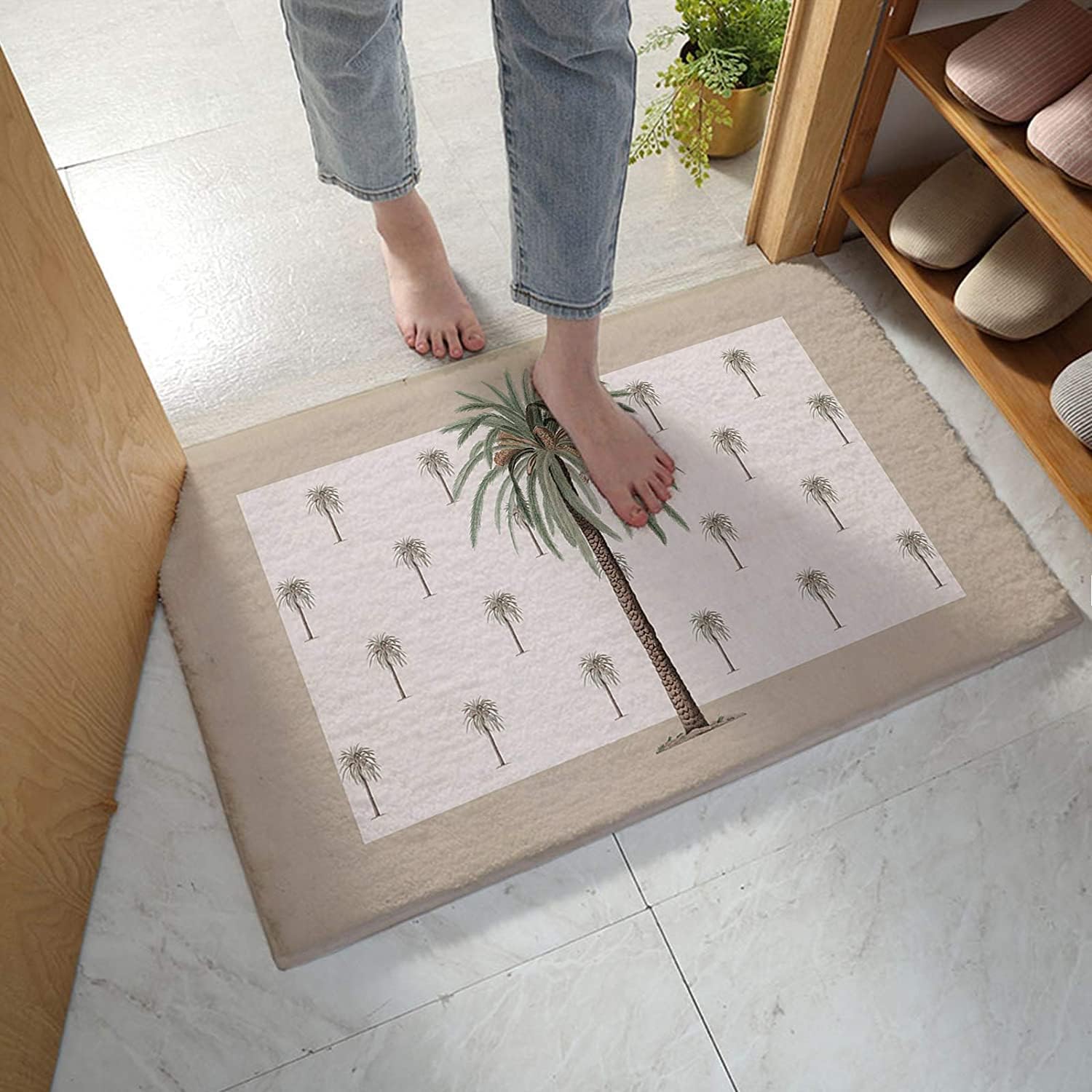 Ocean Coastal Beach Tropical Flowery Palm Trees Brown Non